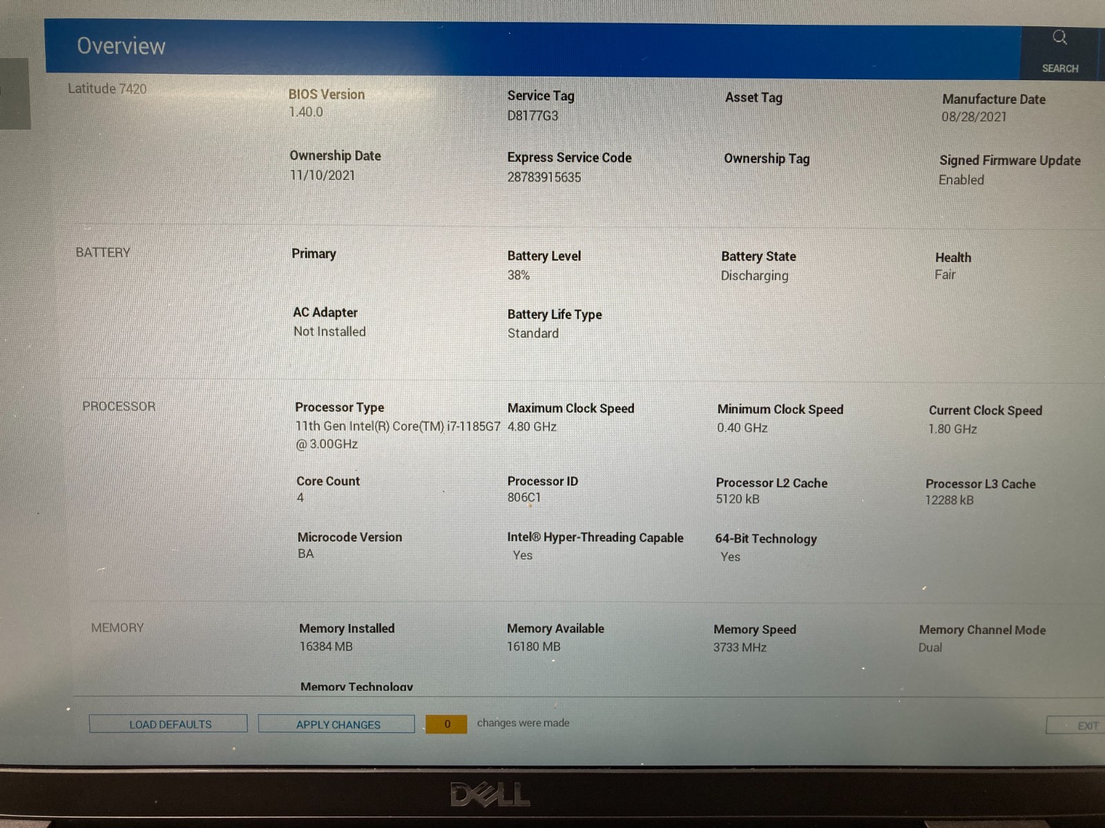 Dell Latitude 7420 i7-1185G7 4.80GHz vPro 16GB Ram -No HDD *Parts