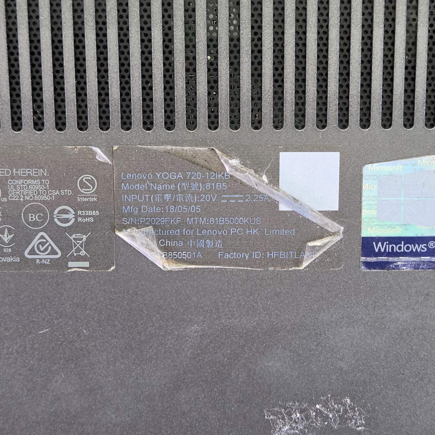 Broken Lenovo Yoga 720 12 12.5″ i5-7200U 2.5GHz 8GB RAM No SSD