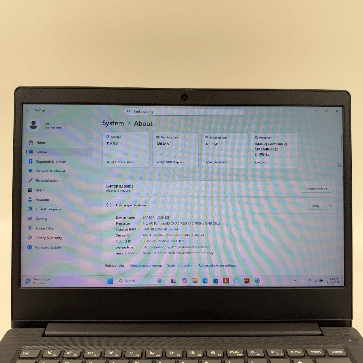 Lenovo IdeaPad 3 81WA 14″ Pentium Gold 6405U 2.4GHz 4GB RAM 128GB SSD READ
