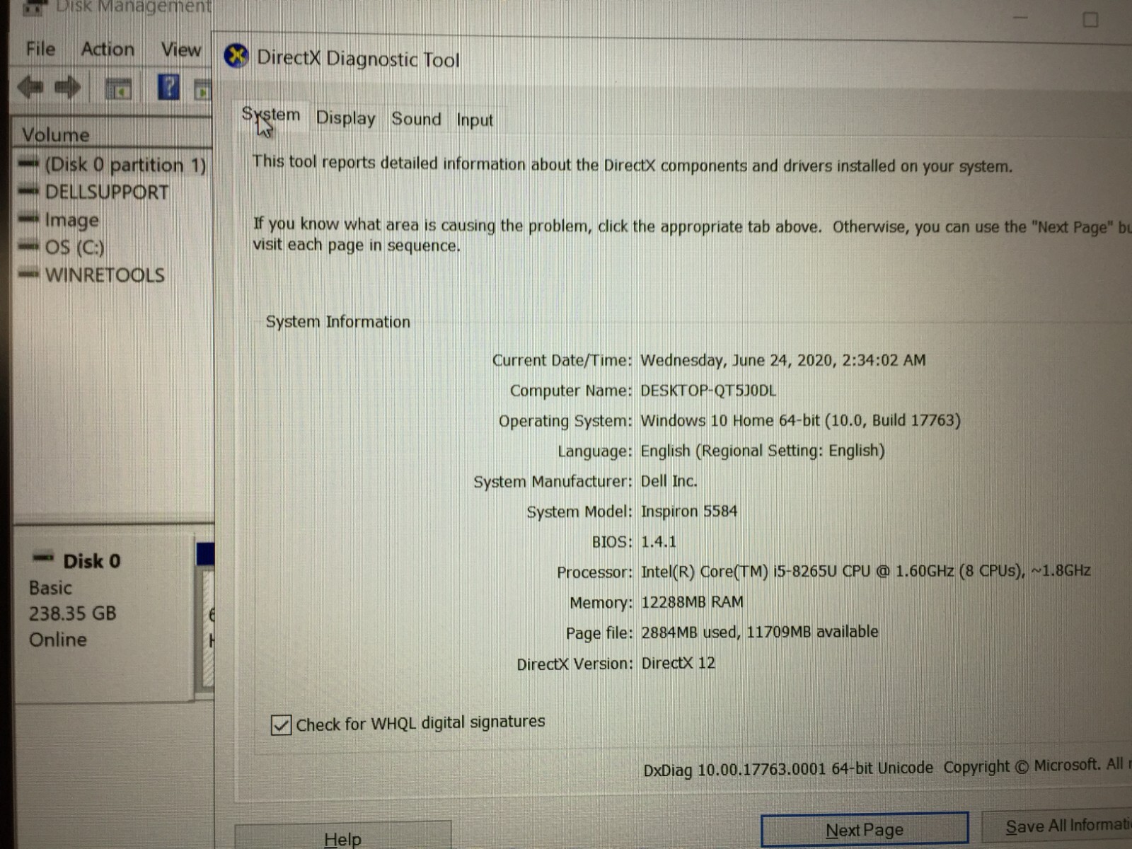 *Bad Battery*Dell inspiron 5584 15.6″ Touch Laptop/i5-8265U/12GB/256GB SSD/W10H