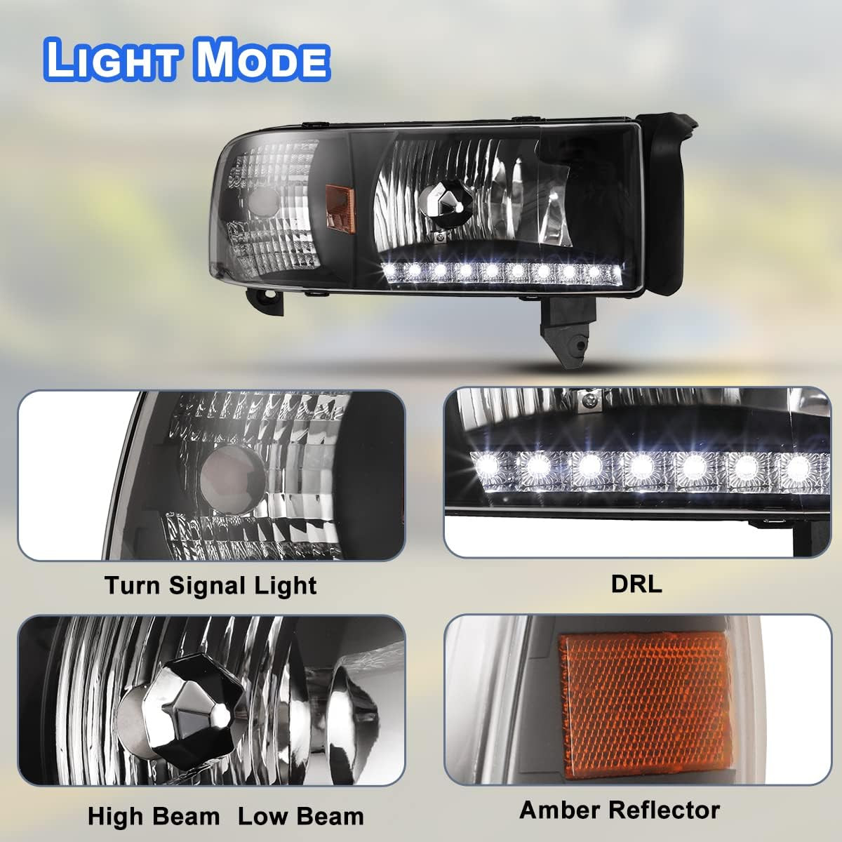 Headlights Assembly for 1994-2001 Dodge Ram 1500 2500 3500, 1995-2002 Dodge Ram