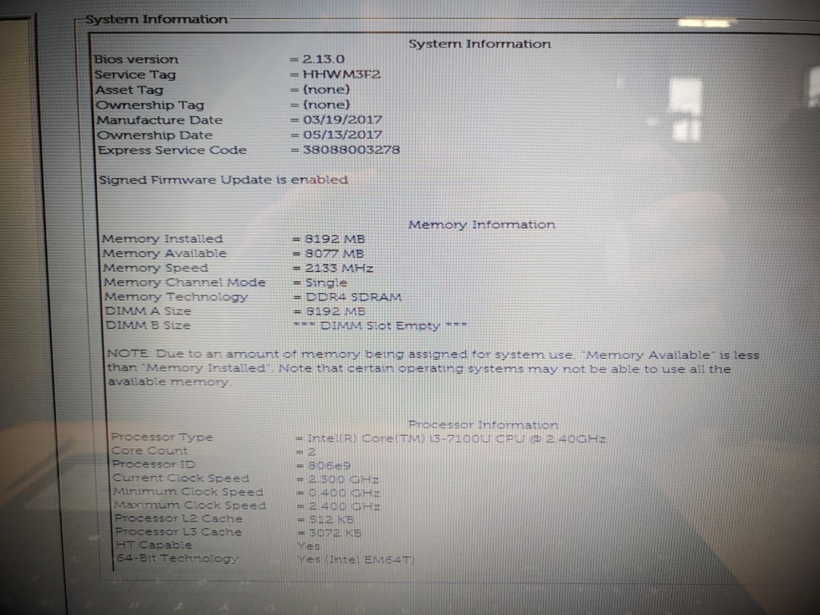 Dell Inspiron 15 3567 15.6″ Intel i3-7100U✔8GB✔1TB HDD✔ **NO OS/ NO AC** *READ*