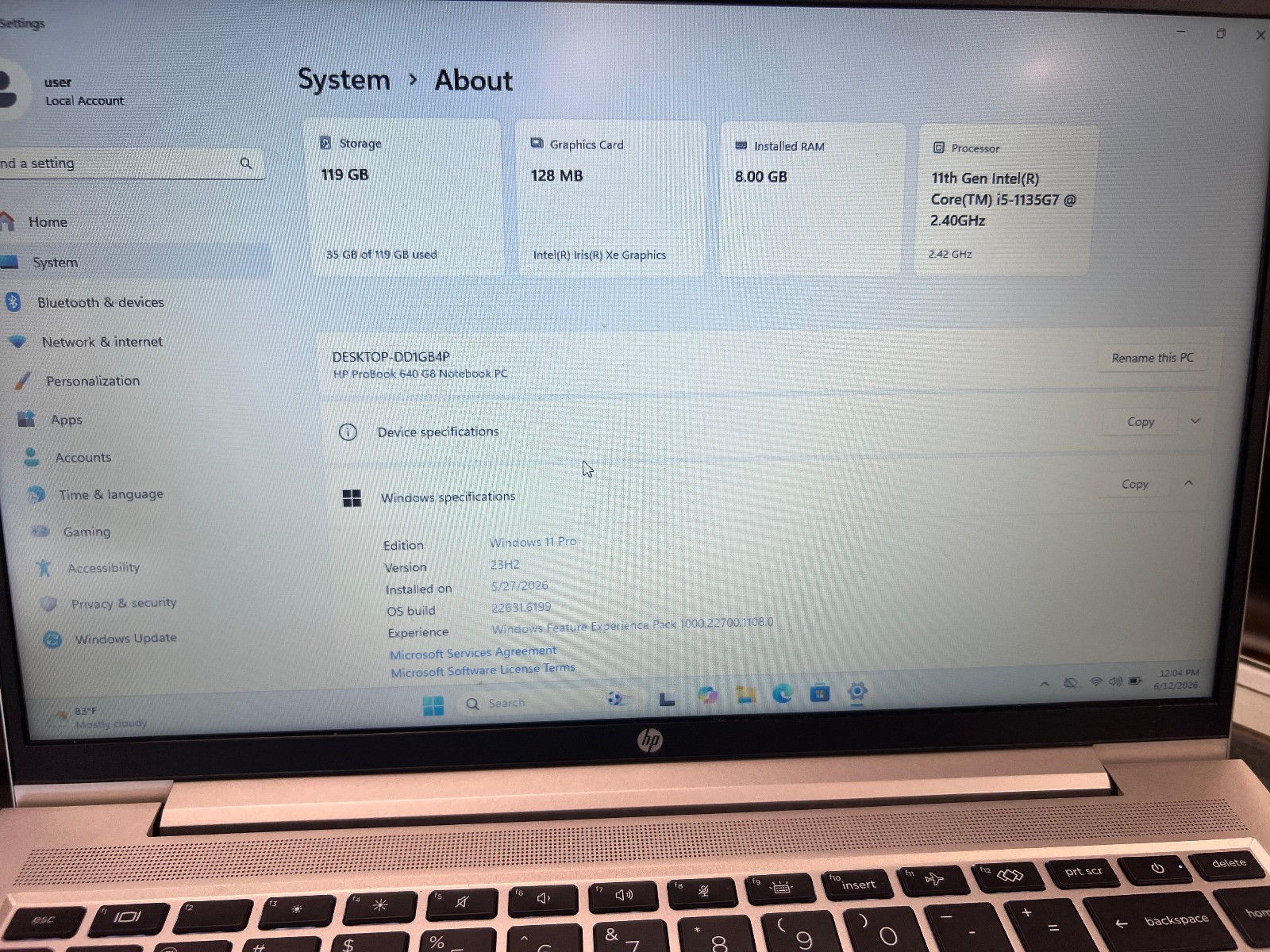 HP EliteBook 640 G8 / Core i5-1135G7 8GB/128GB