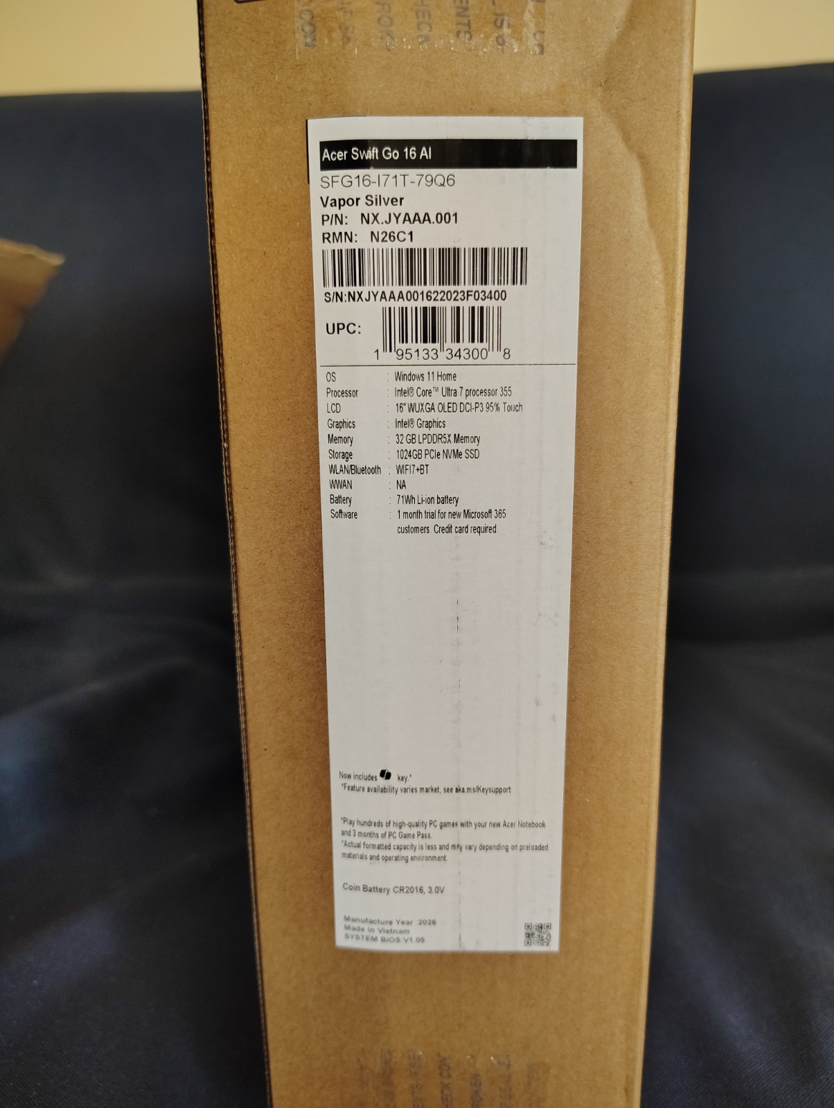 New – Acer Swift Go AI Laptop 16″ Touch OLED Intel Core Ultra 7 355 32GB RAM 1TB