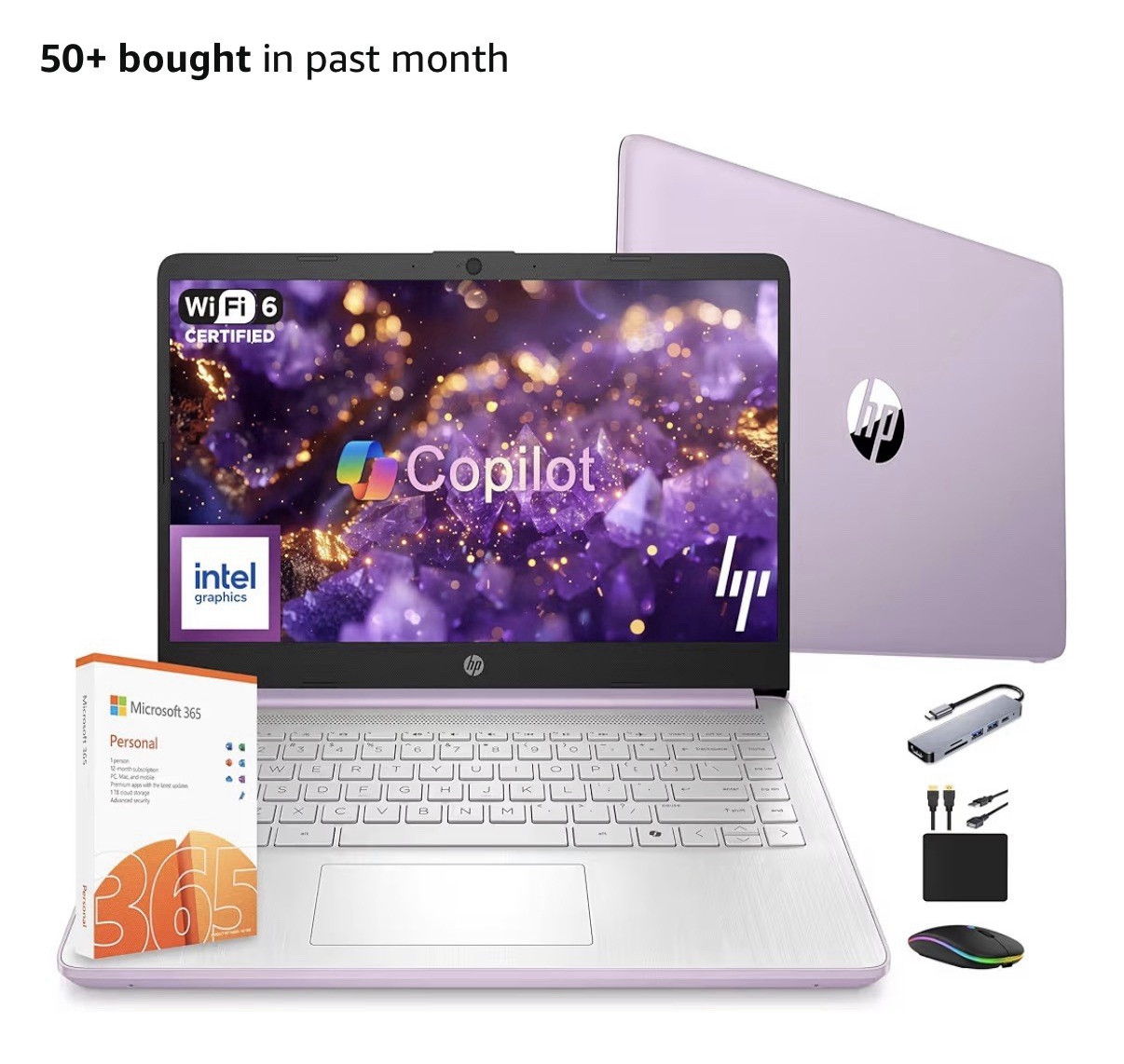 HP Laptop 14-dq6xxx 14in Intel N150 16GB 128GB Windows 11 Home Lavender