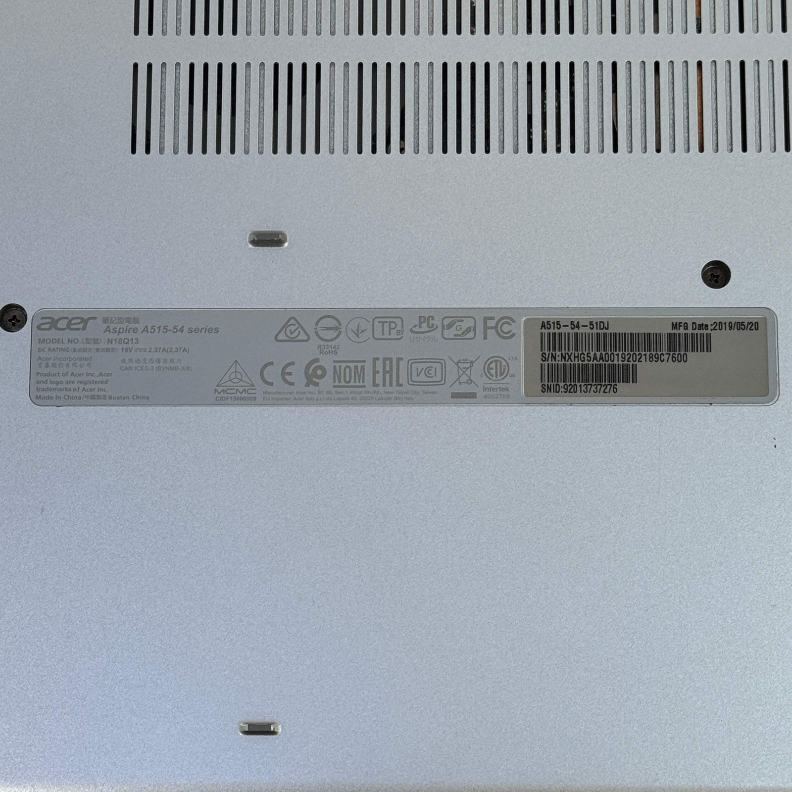 Acer Aspire 5 A515-54 15.6″ i5-8265U 1.6GHz 12GB RAM 500GB SSD