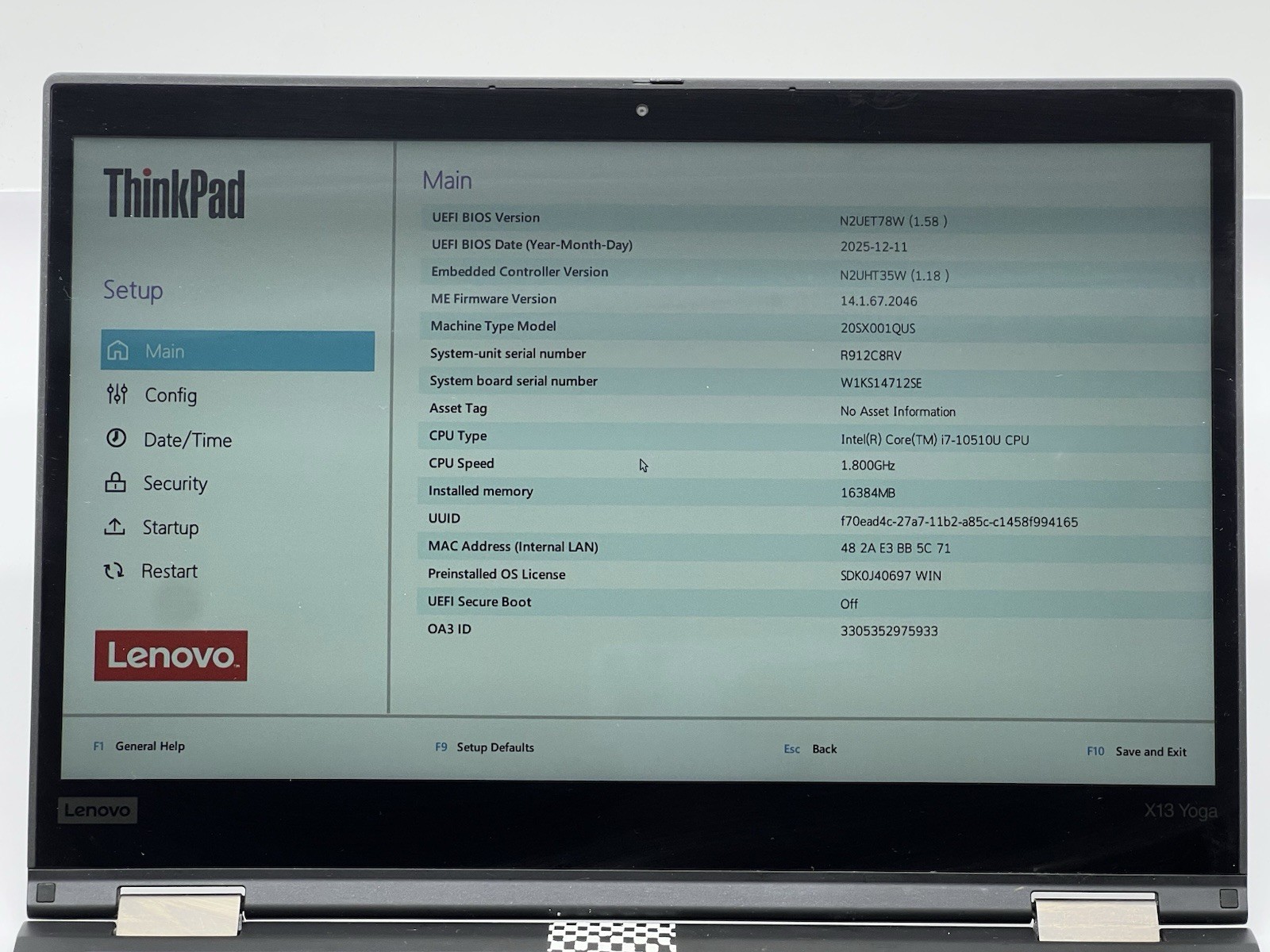 Lenovo ThinkPad X13 Yoga Gen 1-i7-10510U-1.80GHz-16GB RAM-512GB NVMe-No OS/AC