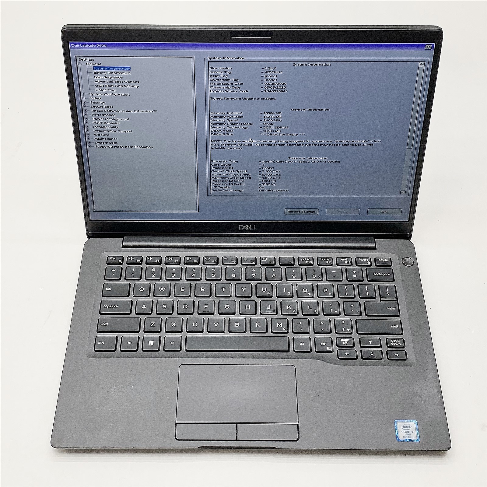 Dell Latitude 7400 Laptop Intel Core i7 8665U 1.90GHZ 14″ FHD 16GB RAM NO HDD