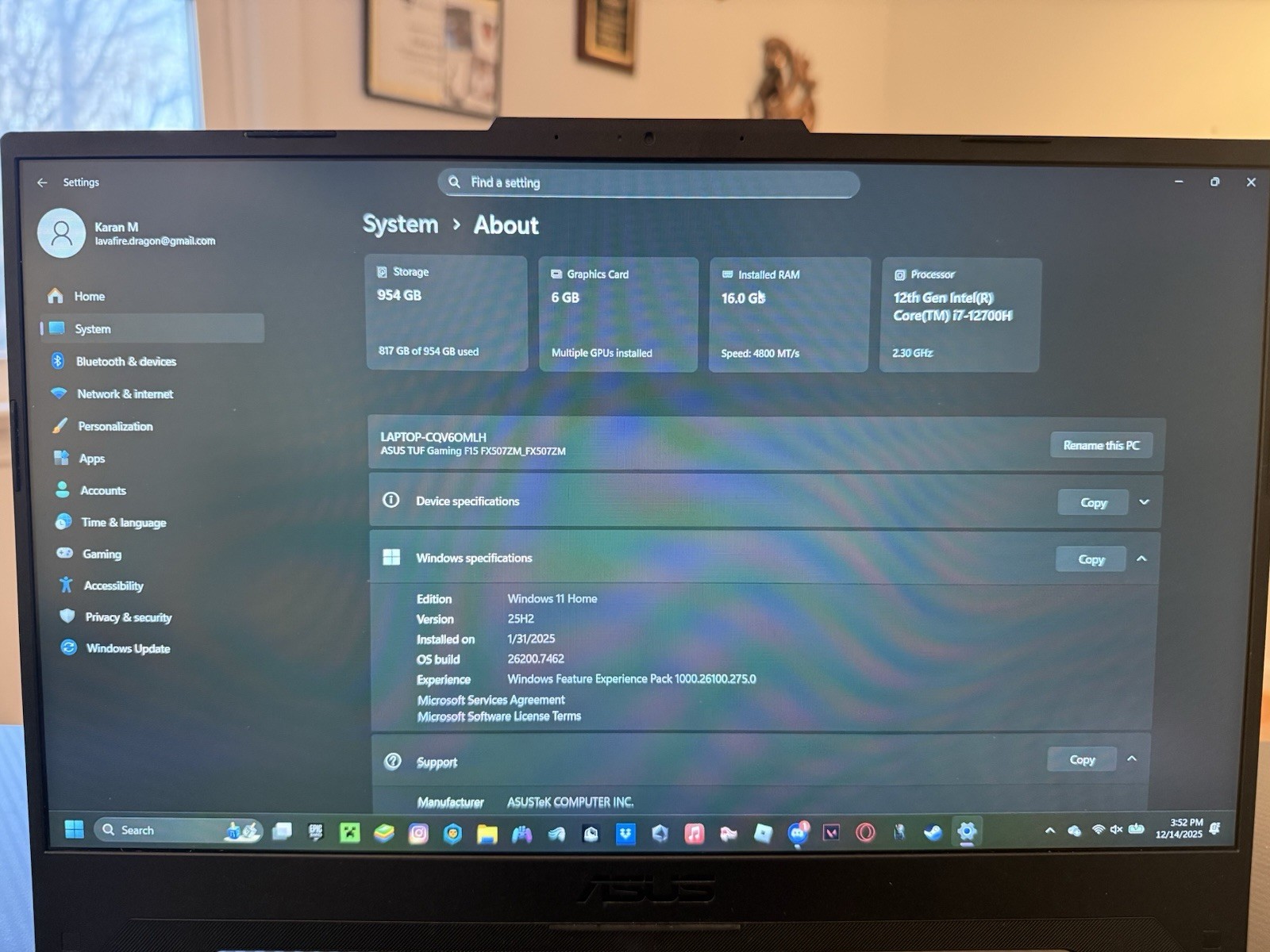 ASUS TUF Gaming F15 FX507ZM FHD 300Hz i7-12700H RTX3060 16GB RAM 1TB SSD