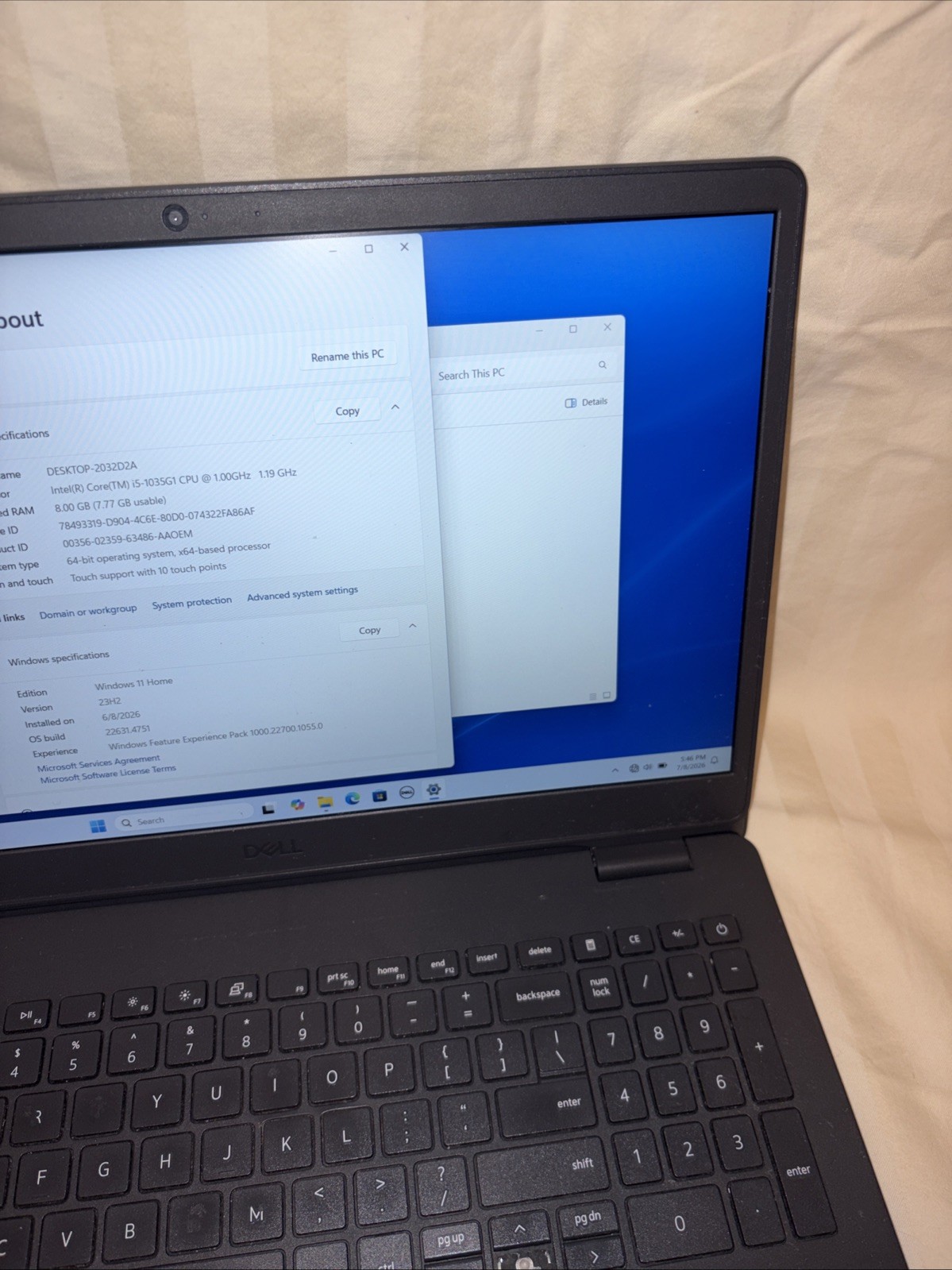 Dell Inspiron 3501 15.5in i5-1035G1 1.0 GHz 8GB 256GB 2019 WIN 11 Home