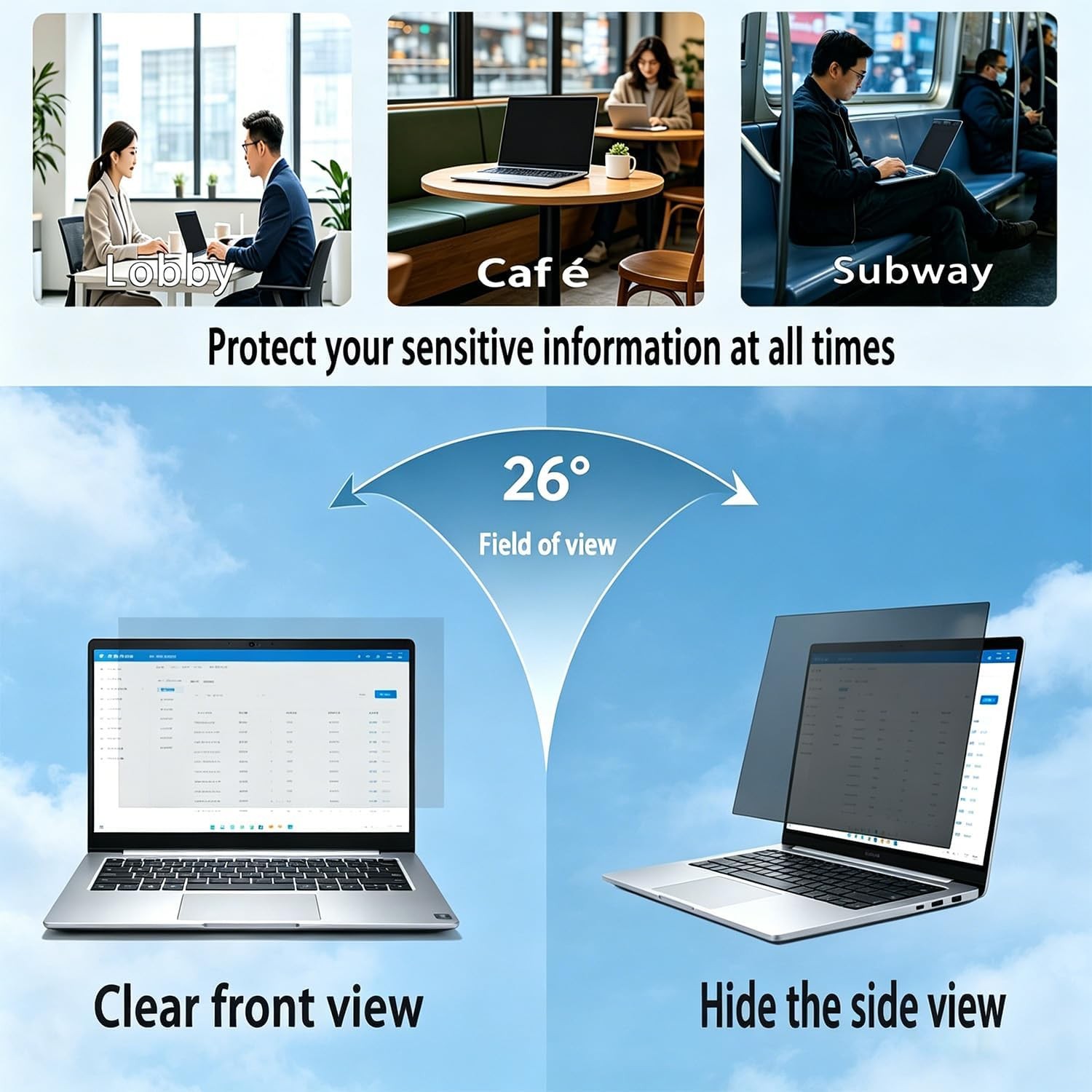 14 Inch 16:9 Laptop Privacy Screen Filter – Anti-Glare Protector and Privacy Shi