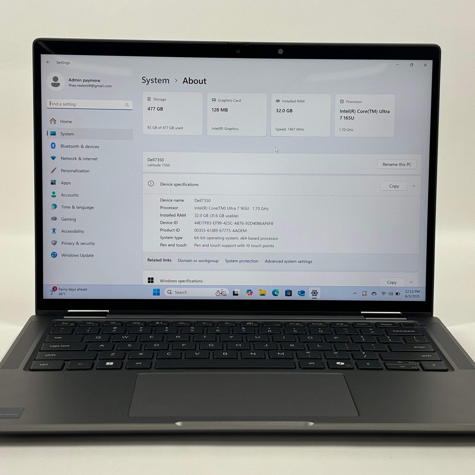 Dell latitude 7350 13.3″ Core Ultra 7 1.7GHz 32GB RAM 512GB SSD