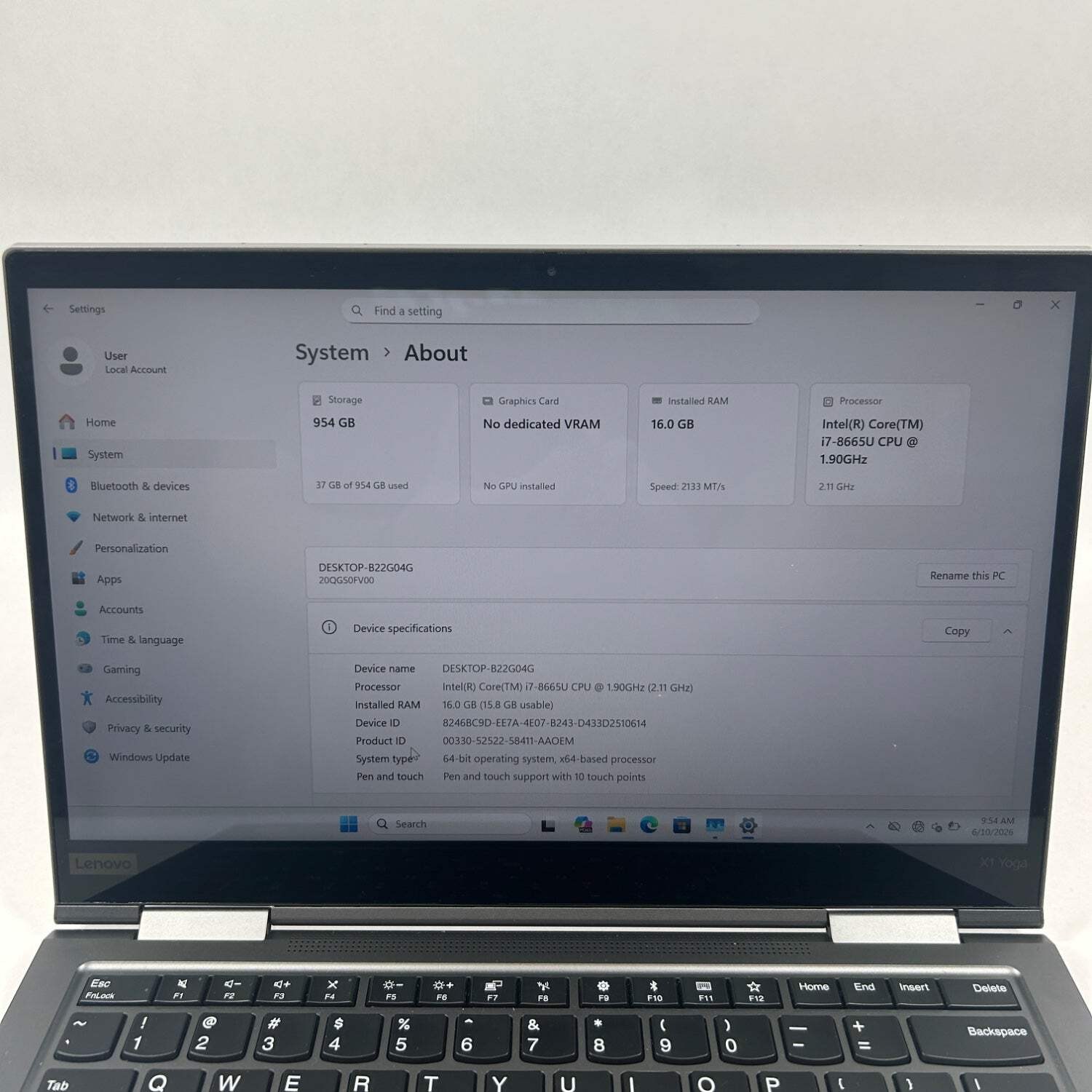 Lenovo ThinkPad X1 Yoga Gen 4 14″ i7-8665U 1.9GHz 16GB RAM 1TB SSD