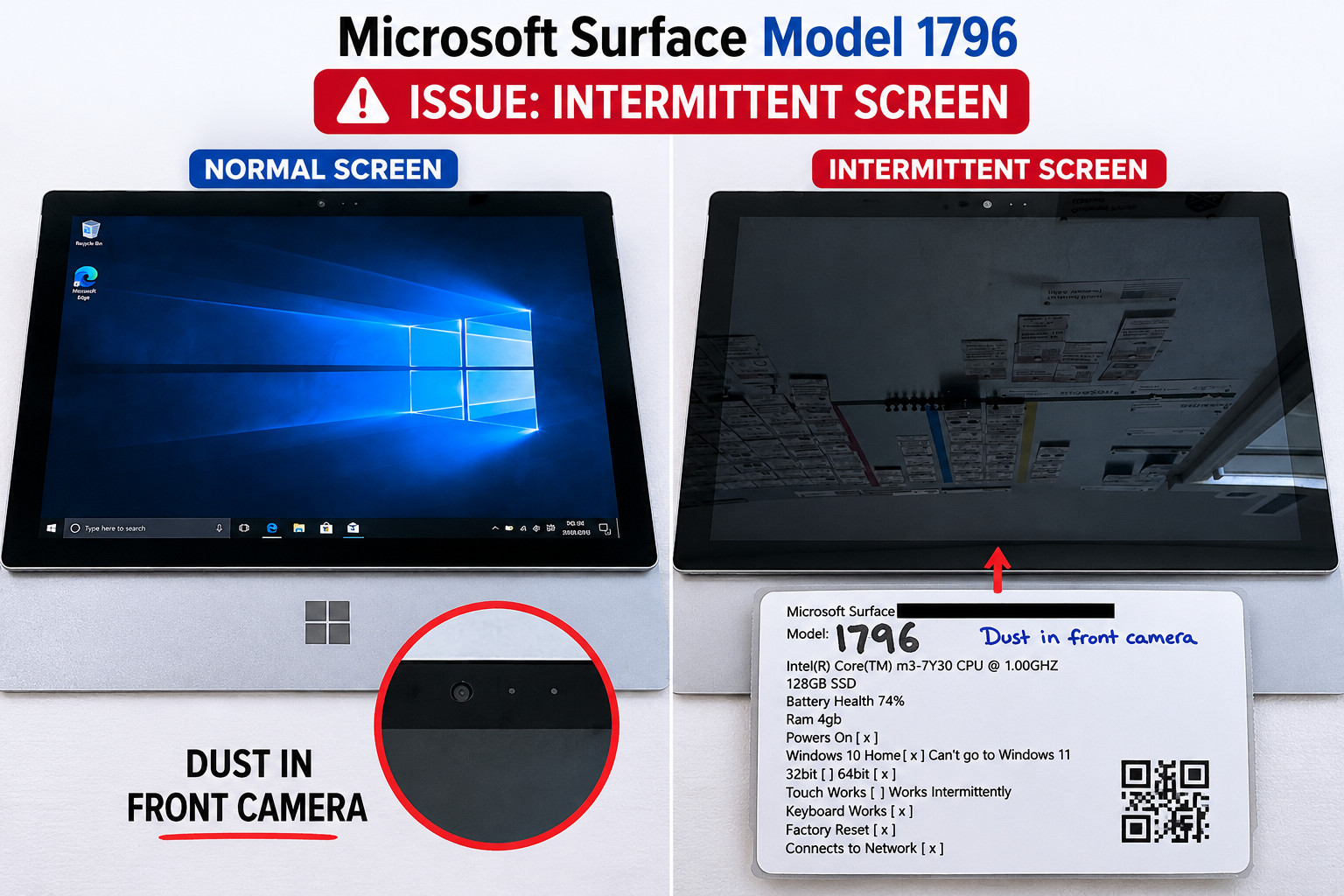 Microsoft Surface Pro 2017 Model 1796 128GB m3 4GB Win 10 Grade B *Touch Issues