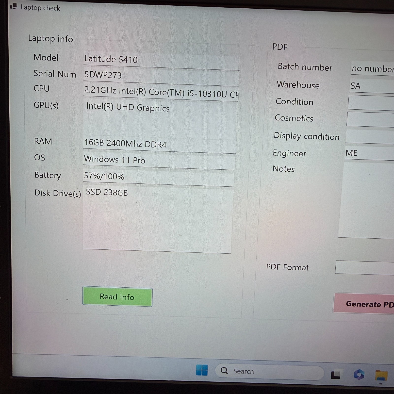 Dell Latitude 5410 i5-10310U 16GB RAM 256GB SSD Win11 Pro No Charger