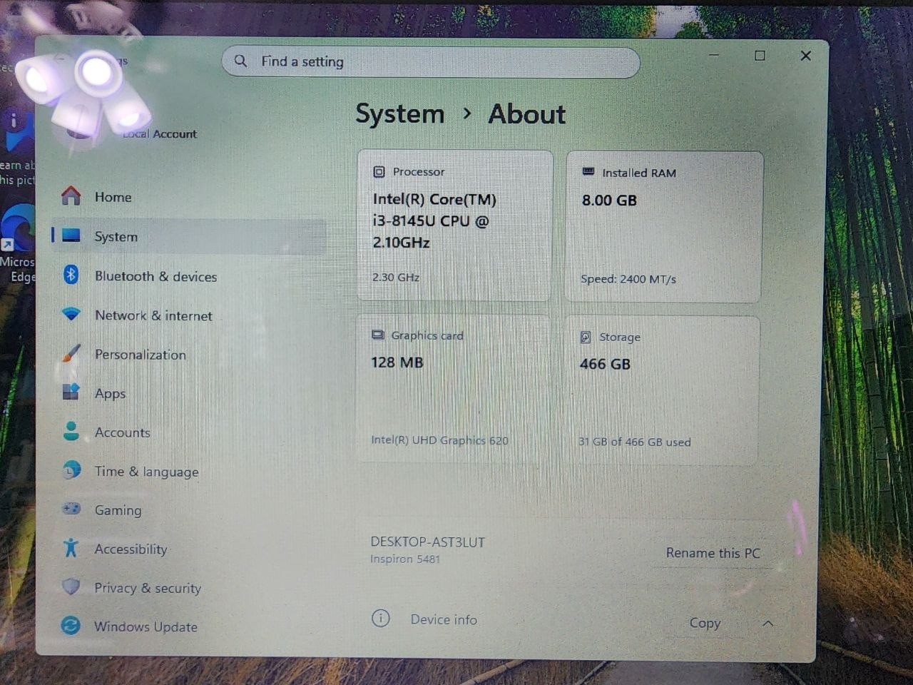 Dell Inspiron 5481 Laptop i3 8145U 2.1GHz 8GB 500GB HDD Win11 Touch Screen DMG