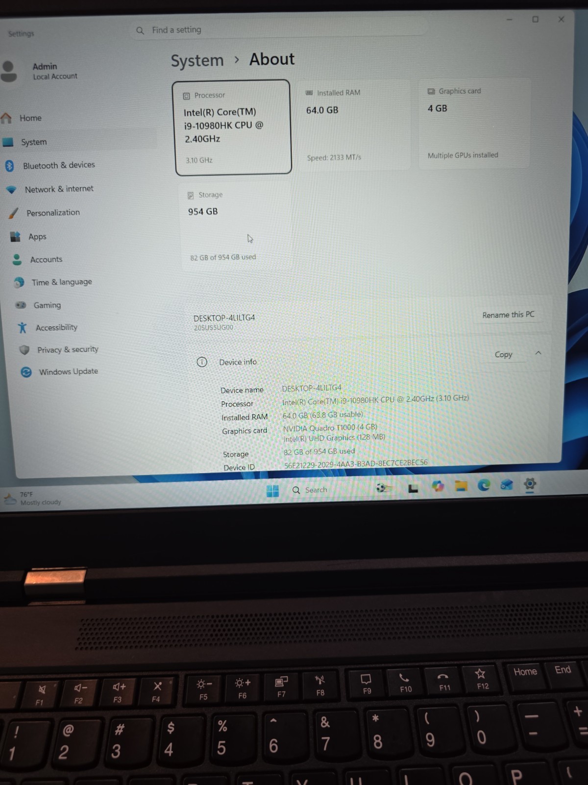 Lenovo ThinkPad P15 GEN 1 15″ Intel i9-10885HK 64GB 1TB Quadro T1000 WIN 11 PRO