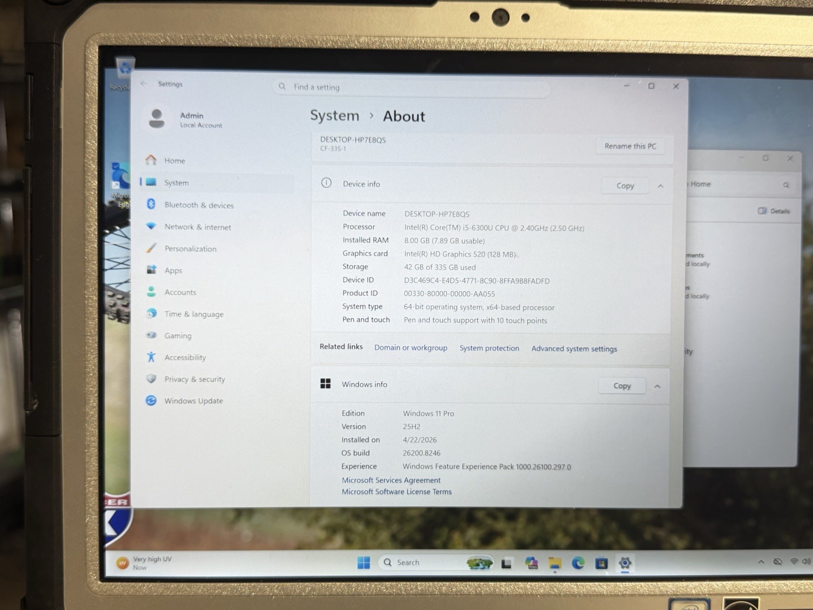 Panasonic ToughBook CF-33 12” i5-6300U 8GB Ram 360 GB SSD Win11 Pro. Touch