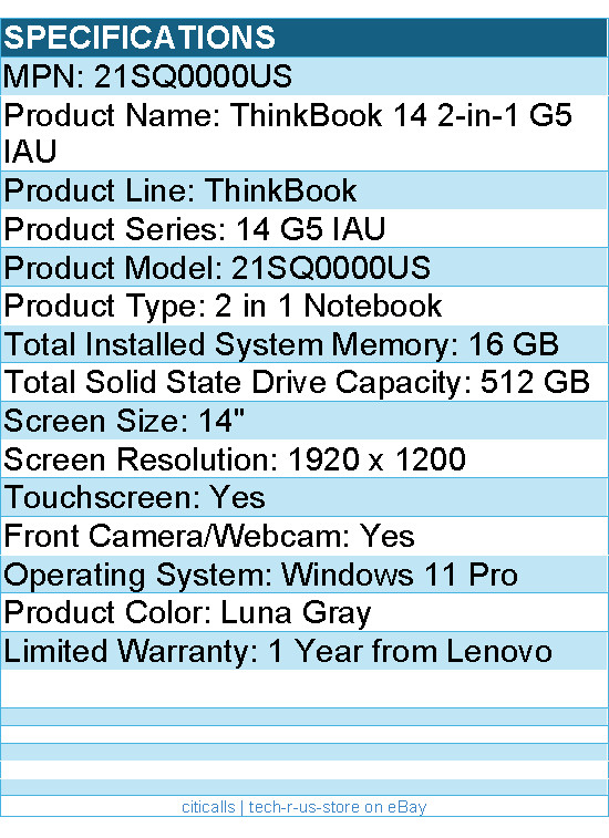Lenovo 21SQ0000US ThinkBook 14 G5 IAU – 14″ Touchscreen – 2 in 1 Notebook