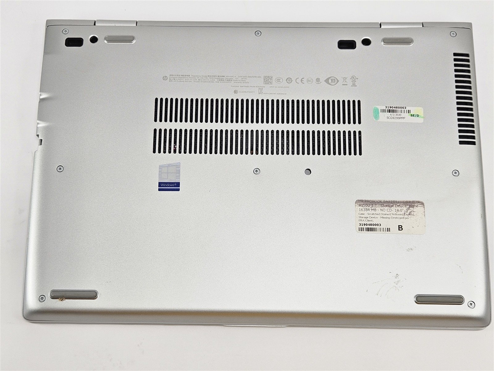 HP 14″ ProBook 640 G4 Intel Core i5-8350U 16GB RAM No Storage UHD Graphics 620