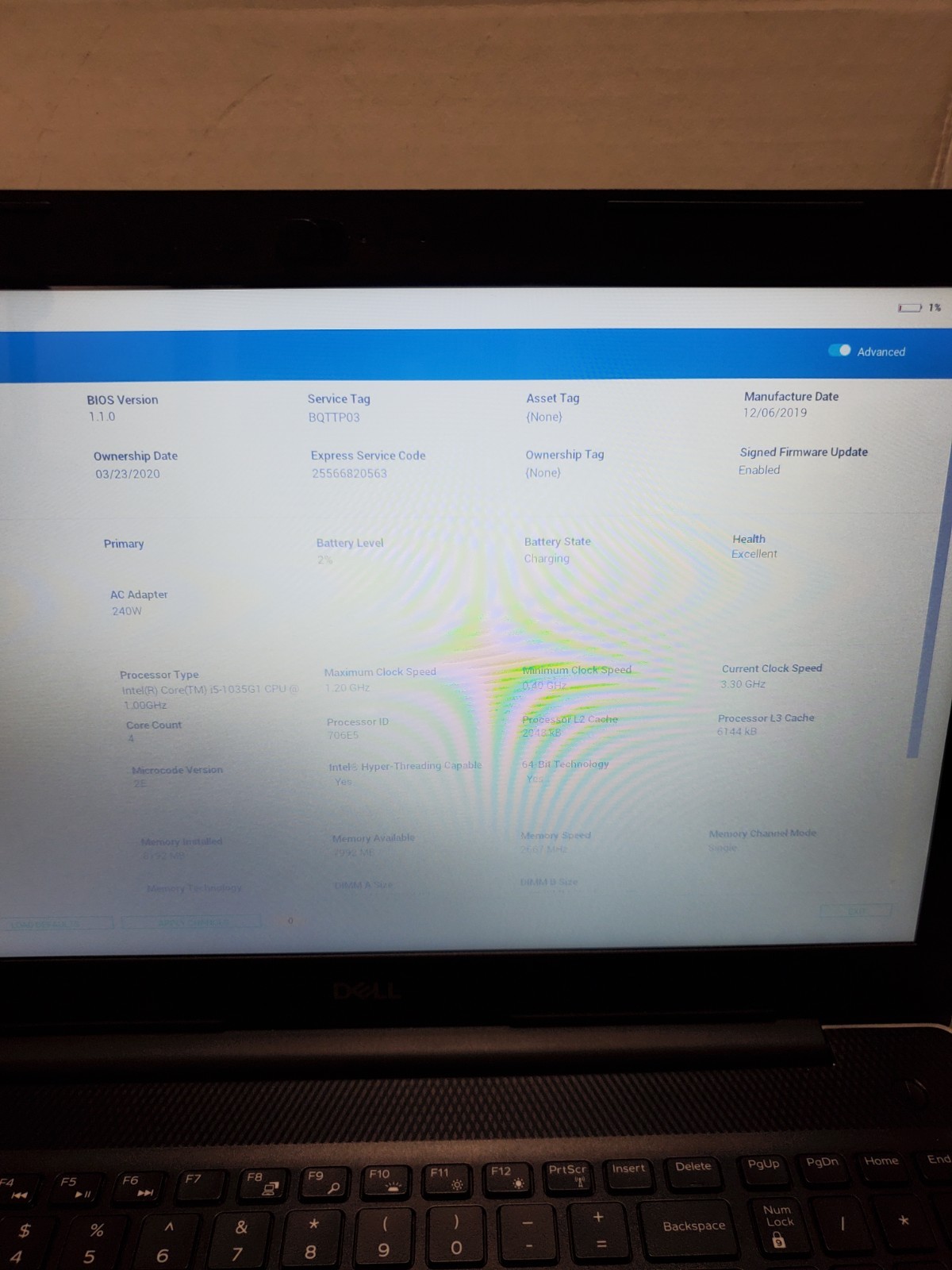 DELL INSPIRON 3593 CORE I5-1035G1 1.00GHz 8GB RAM No HDD/SSD/OS! #69