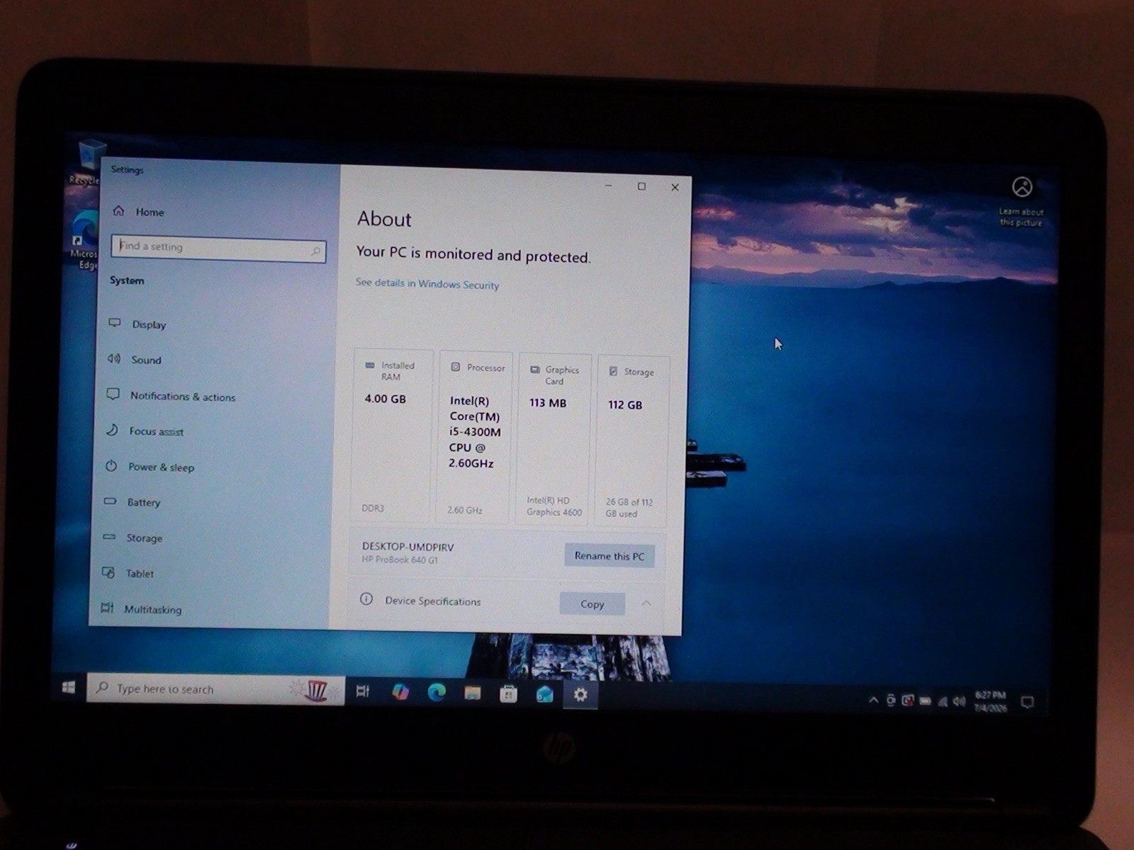 HP ProBook 640 G1 i5-4300M 2.60GHz 4GB RAM 120 GB Hard Drive w/ Win10 & Charger