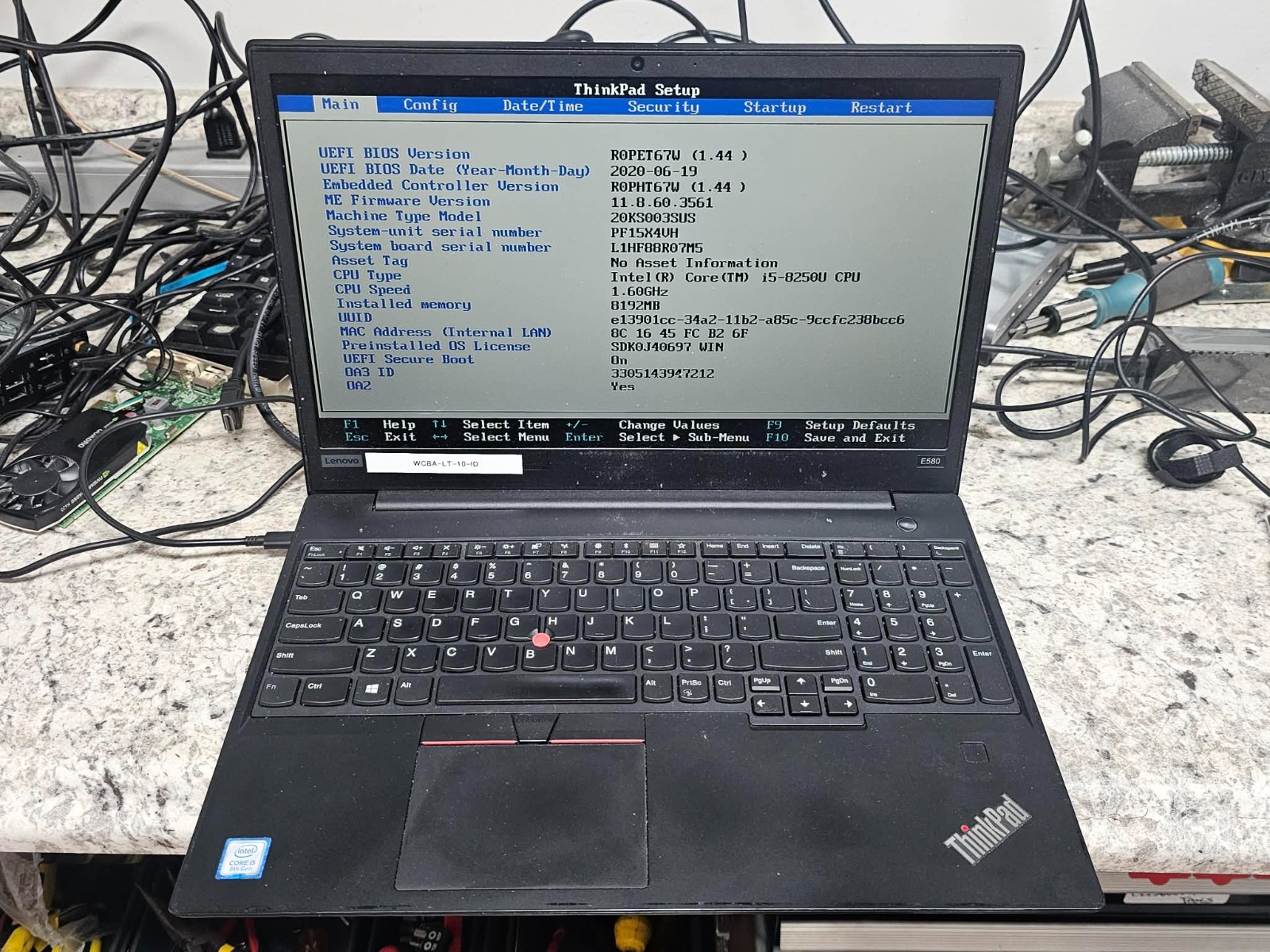 Clean Lenovo ThinkPad E580 15.6″ Laptop | i5-8250U 1.6GHz | 8GB | No HD OS/AC