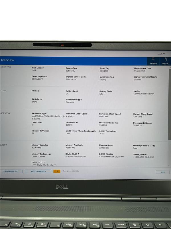 Dell Precision 7760 Xeon W-11855m 3.2GHz 32GB Ram 1TB Grade D