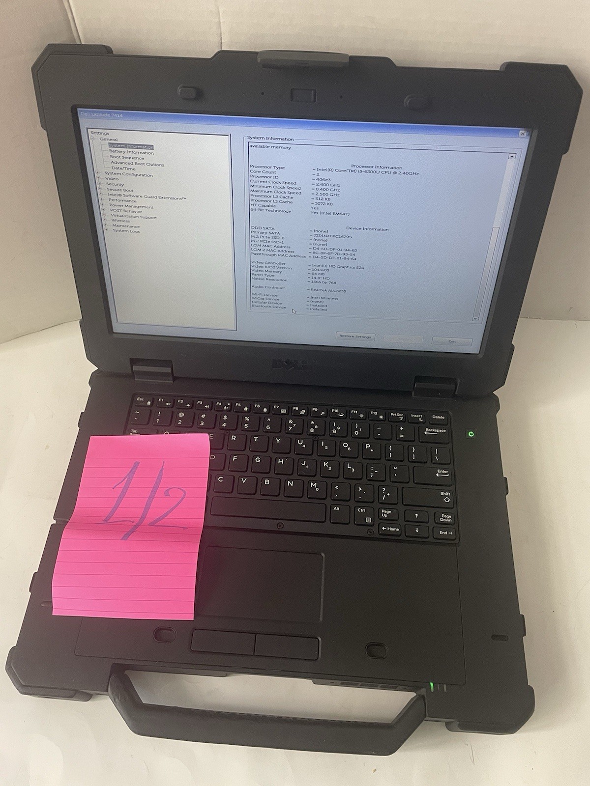 Dell 14 RUGGED 7414 Intel i5-6300U @2.40GHz 16GB NO SSD WEBCAM NO OS READ