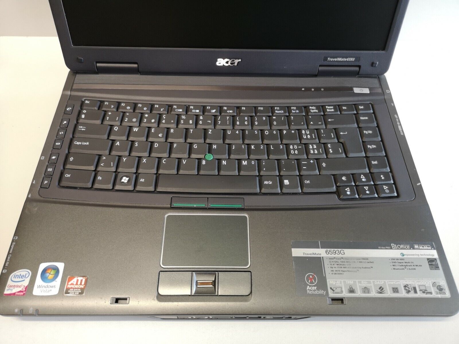 Acer TravelMate 6593 Intel C2D P8600 3GB/250GB 15.4 inch 1680×1050, CAM