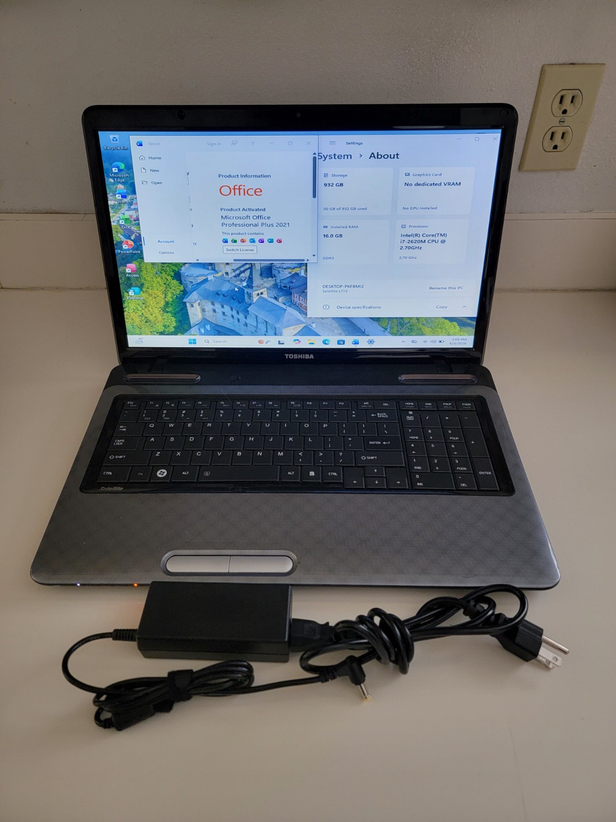 Toshiba L775 i7 2620M 16 GB RAM 1TB SSD 17.3” WIN 11 PRO OFFICE 2021