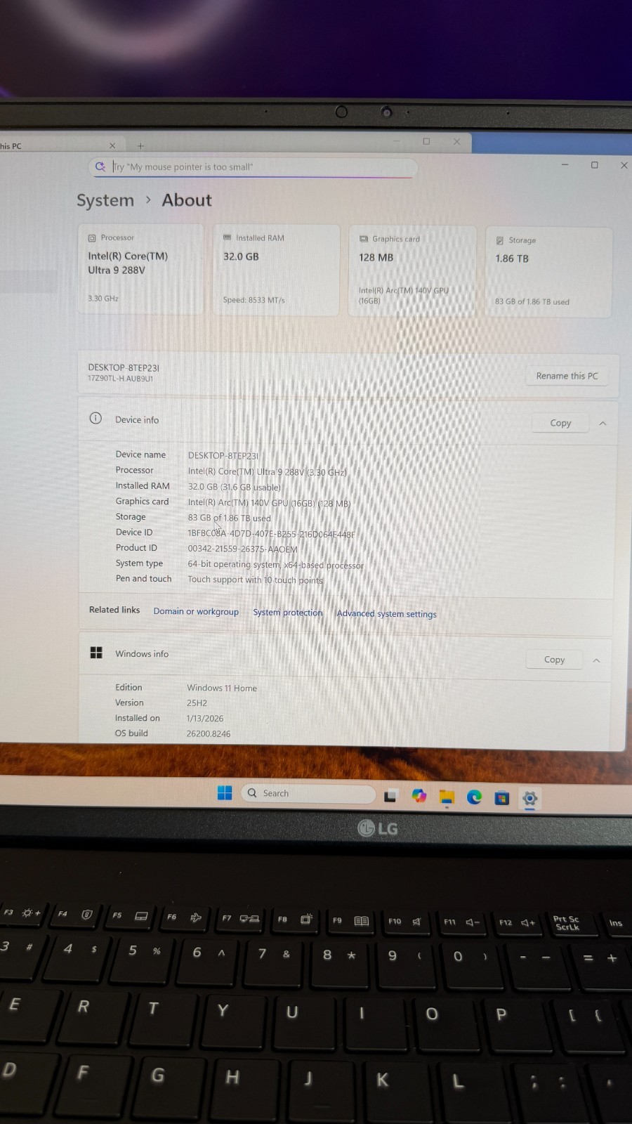 LG Gram 17Z90TL-H.AUB9U1 17″ Touch Core Ultra 9 288V 32GB 2TB SSD W11H