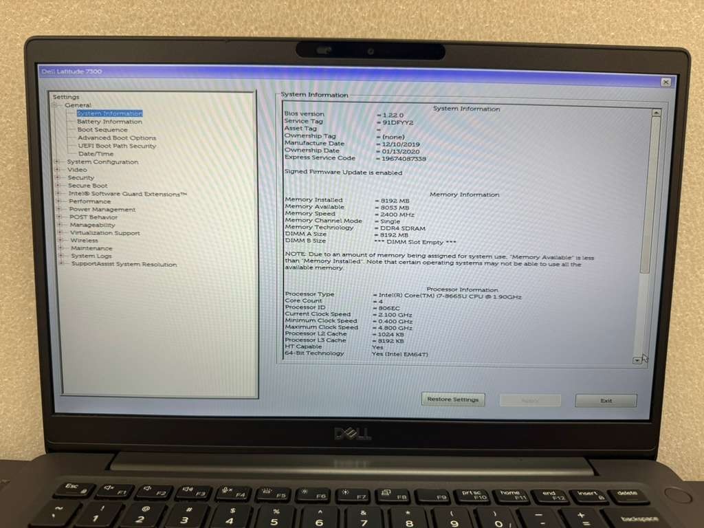 Dell Latitude 7300 13.3″ Laptop i7-8665U 8GB RAM 0GB SSD No OS Heavy Wear