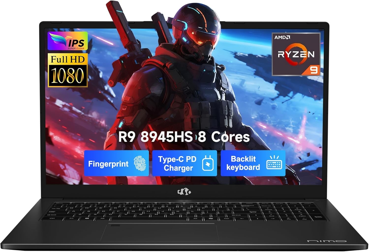 NIMO 17.3 Gaming-Laptop Ryzen 9 8945HS 16GB RAM, 1TB SSD, Radeon 780M Backlit KB