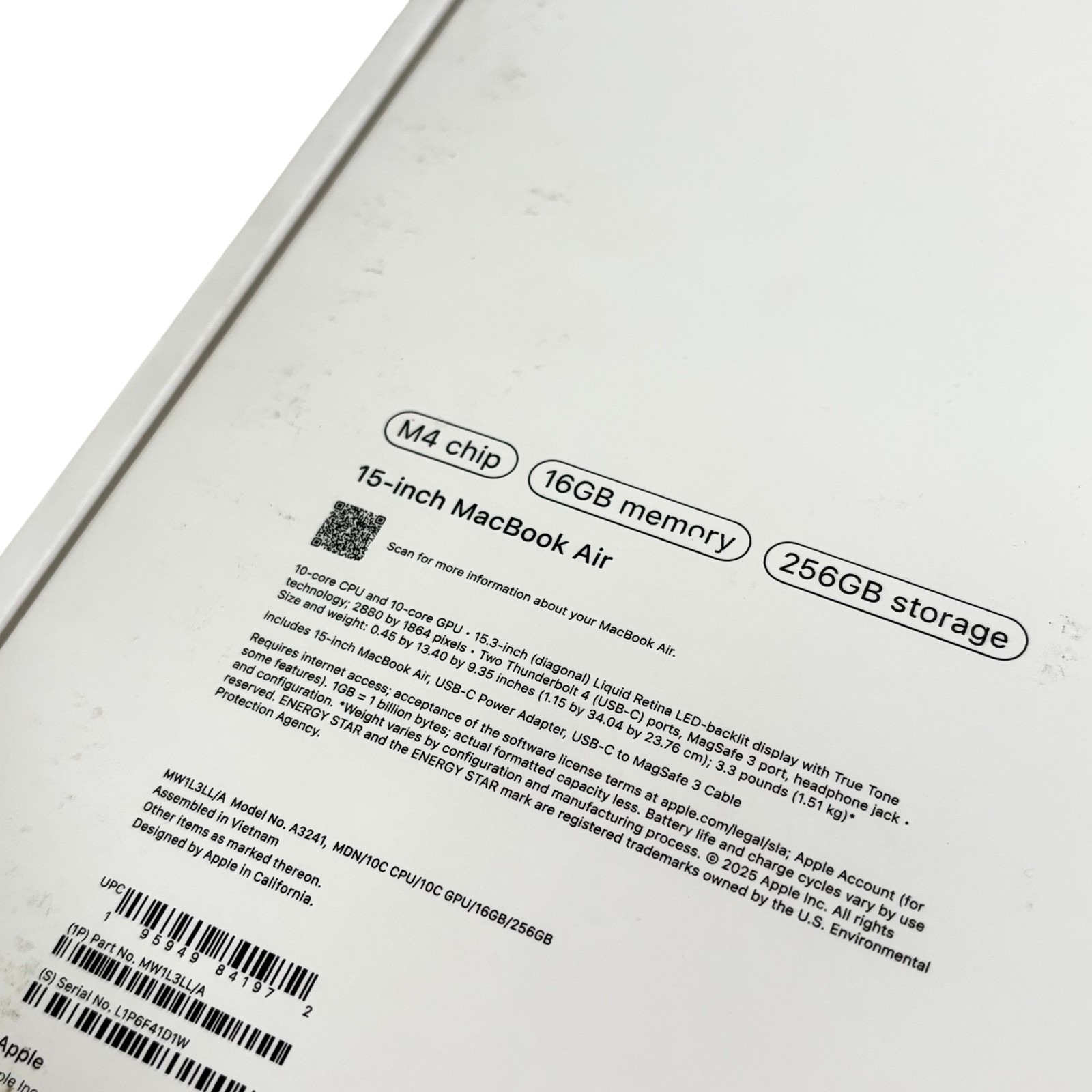 Apple MacBook Air 2025 MW1L3LL/A M4 4.4GHz 16GB RAM 256GB SSD 15.3” – Midnight
