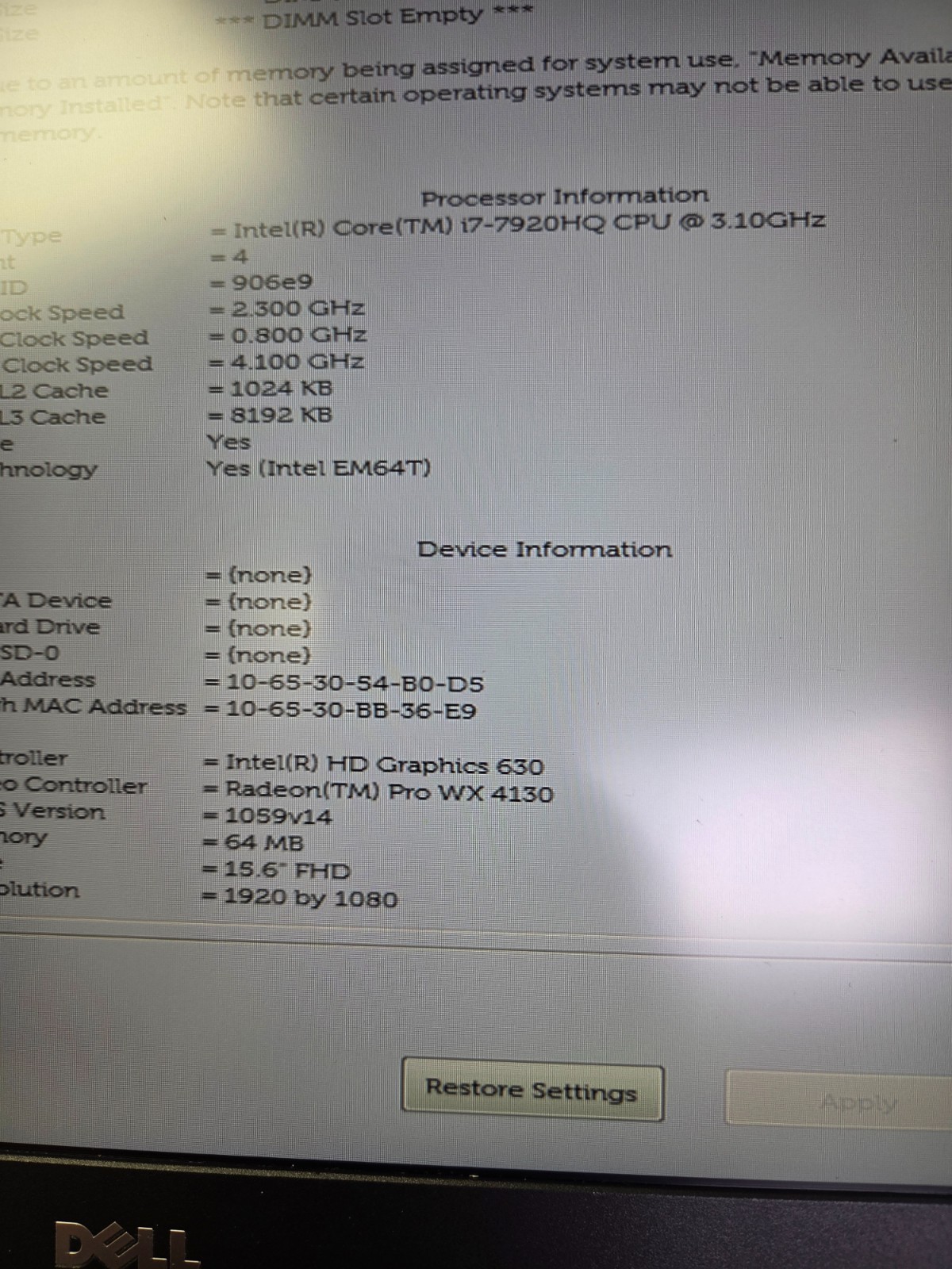 Dell Precision 7520 15.6″ Laptop Intel Core i7-7920HQ 4GB Ram NO HD/OS (FL)