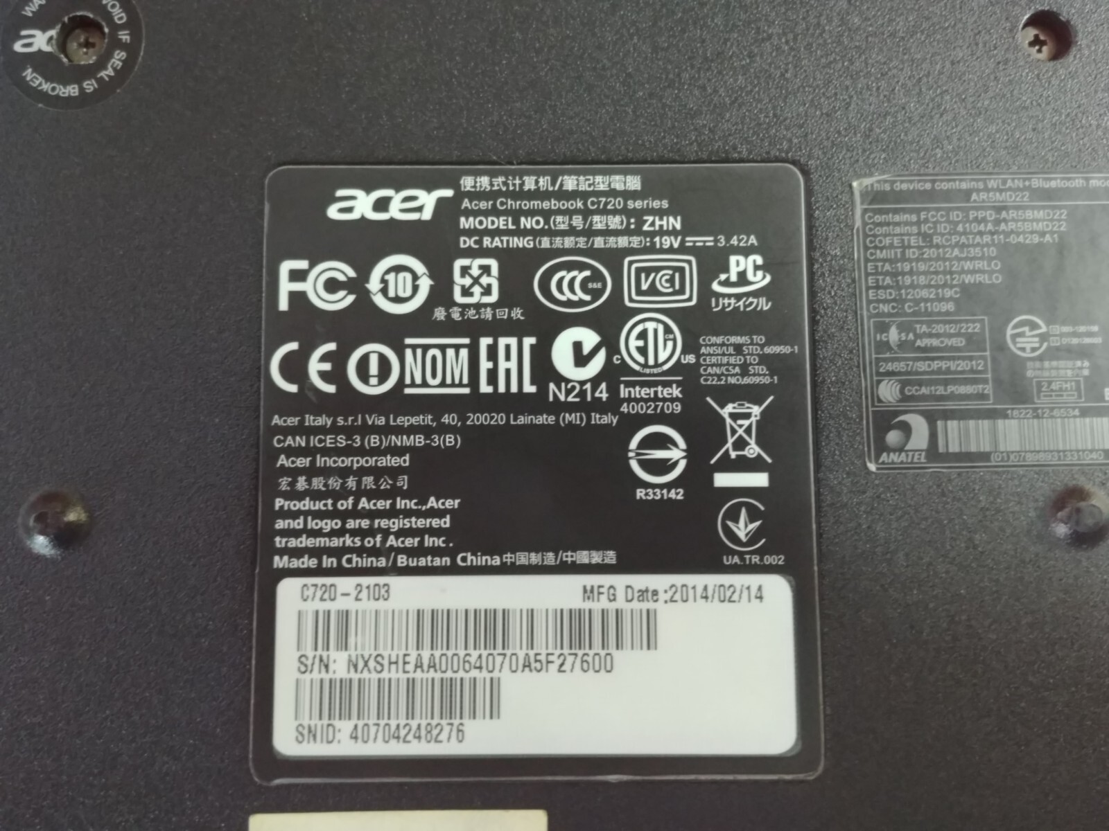 Acer Chromebooks C720 ZHN Intel Celeron@1.40GHz 16GB SSD 2GB RAM – Read Desc.(*)