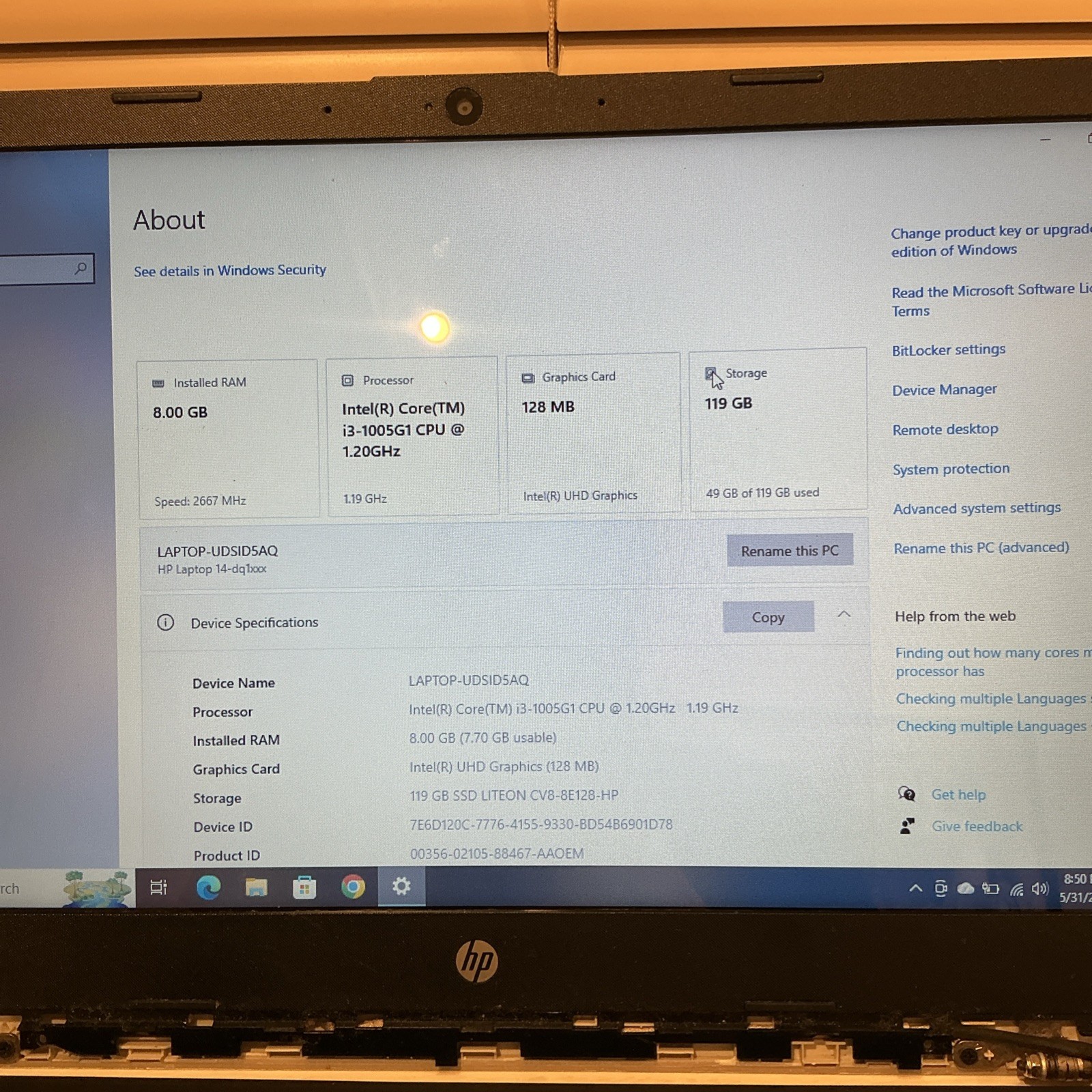 HP 14-dq1xxx 14” Intel 10th Gen Core i3-1005G1 1.2GHz 8GB 120GB SSD + Charger