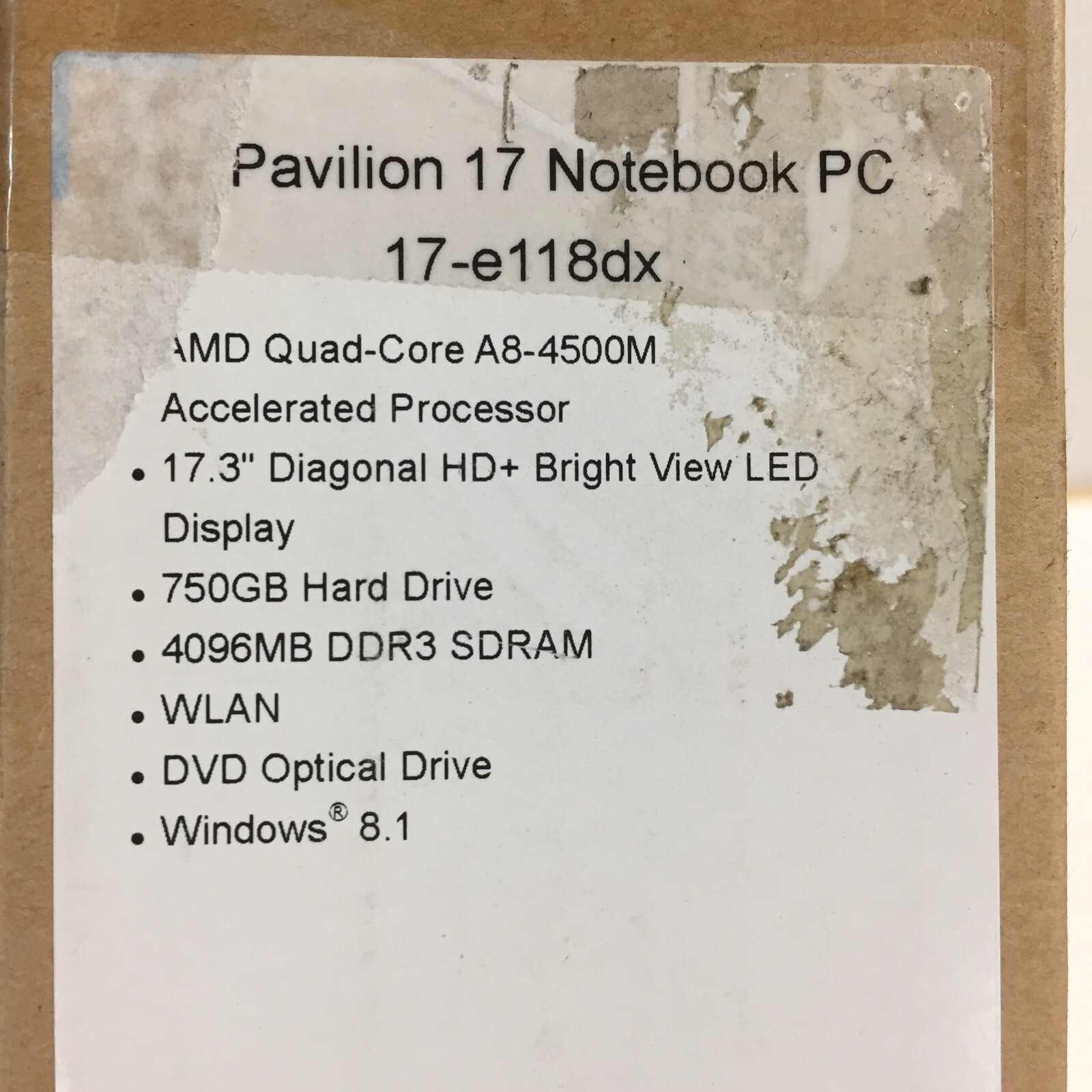 *Bad Battery*HP Pavilion 17-e118dx 17.3″ Laptop/A8-4500M/4GB/750GB HDD/Win8.1