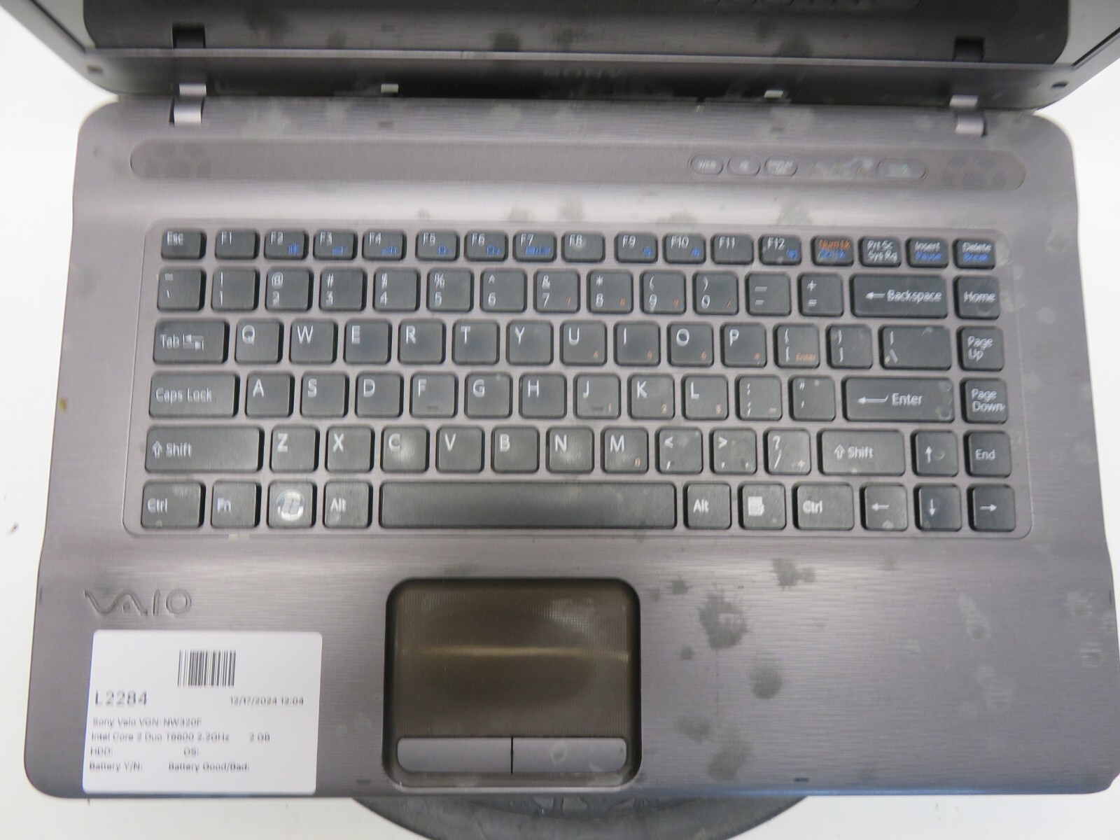 Sony Vaio VGN-NW320F Intel Core 2 Duo T6600 2.2GHz 2 GB NO HDD No Batt