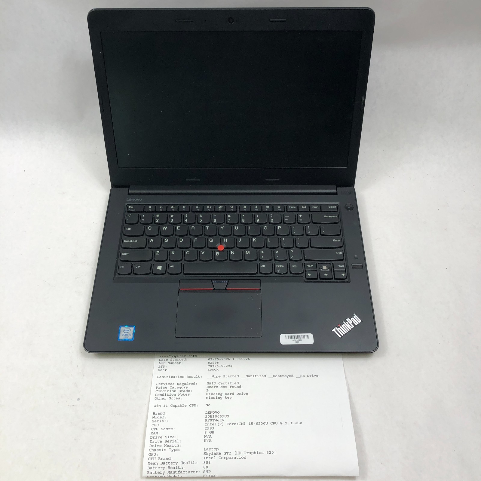 4 Lot Lenovo Thinkpad E480/E470 i5-7200U/6200U 2.5GHz 8GB RAM 1x 256GB/3x NO SSD