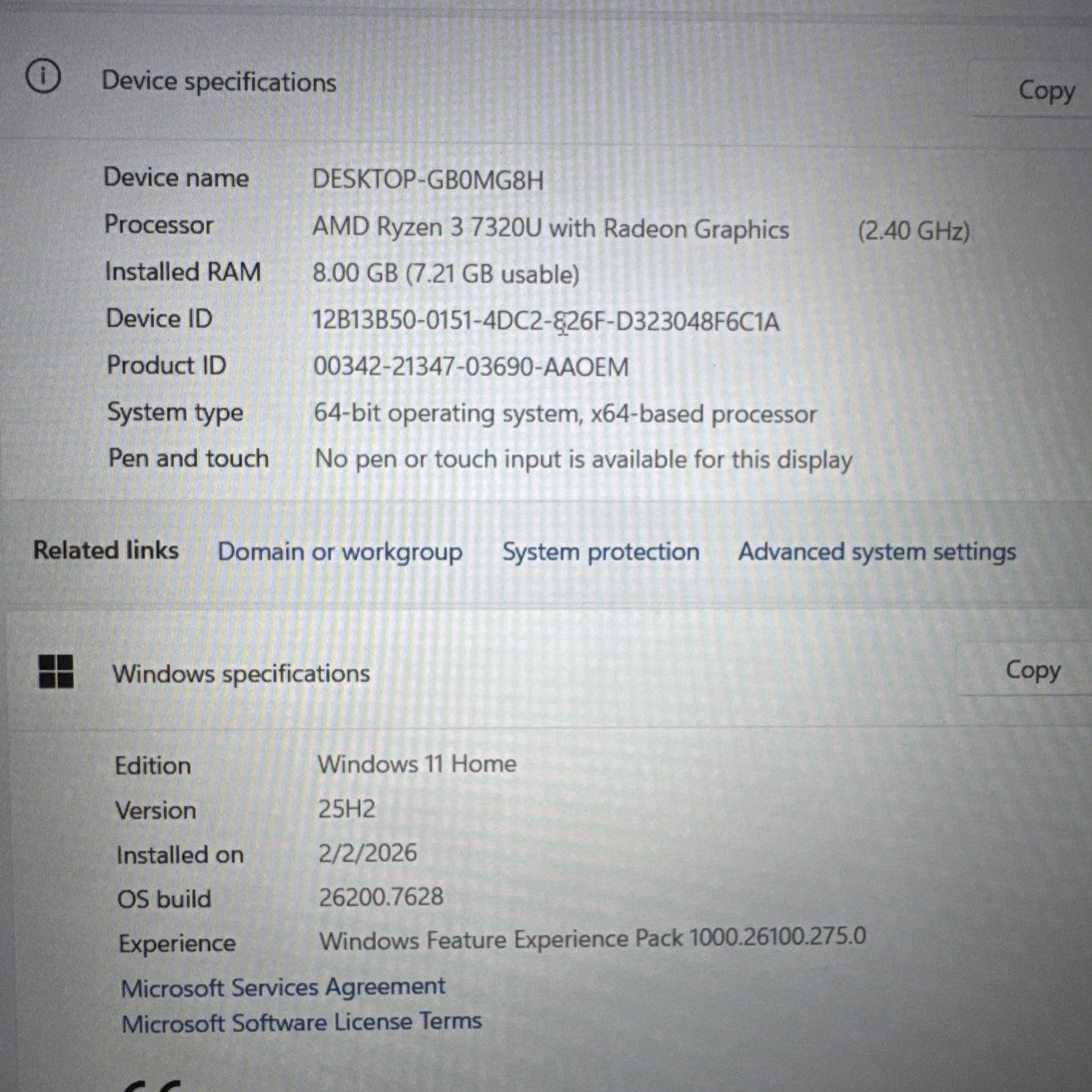 Dell Inspiron 15 DC15255 AMD Ryzen 3 7320U 8GB 512GB SSD AMD Radeon Graphics