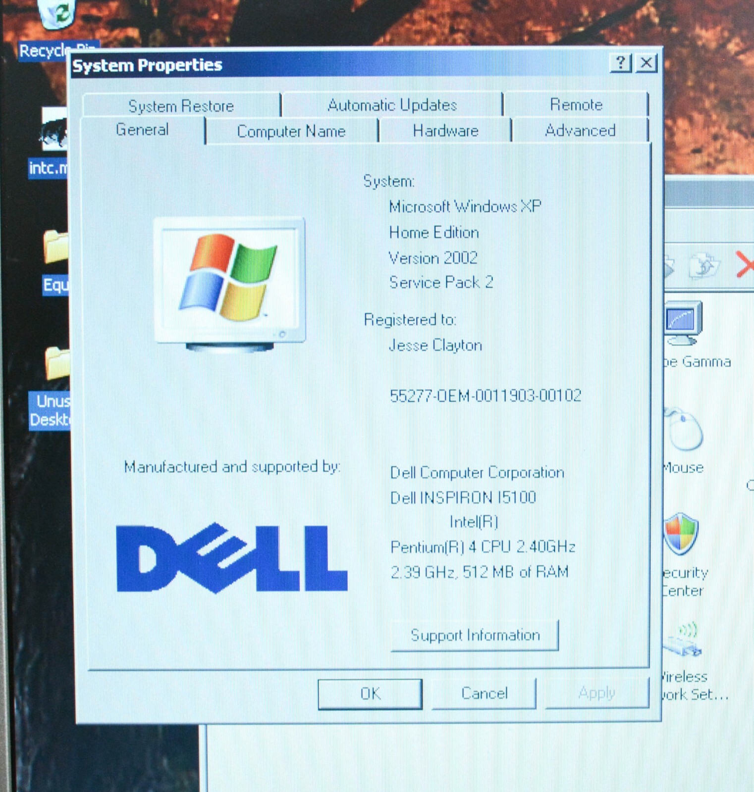 DELL Inspiron 5100 Laptop PP07L (Windows XP 512MB Ram Pentium 4 30GB HD)