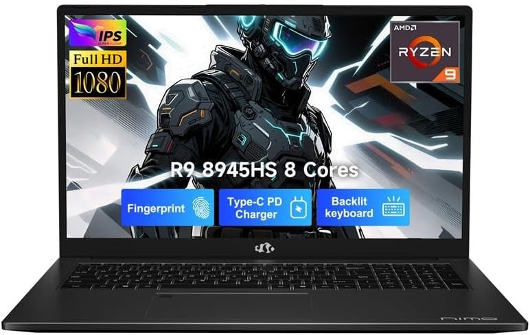 NIMO 17.3 Gaming-Laptop Ryzen 9 8945HS Up to 5.2GHz 16GB RAM 512GB SSD VR Ready