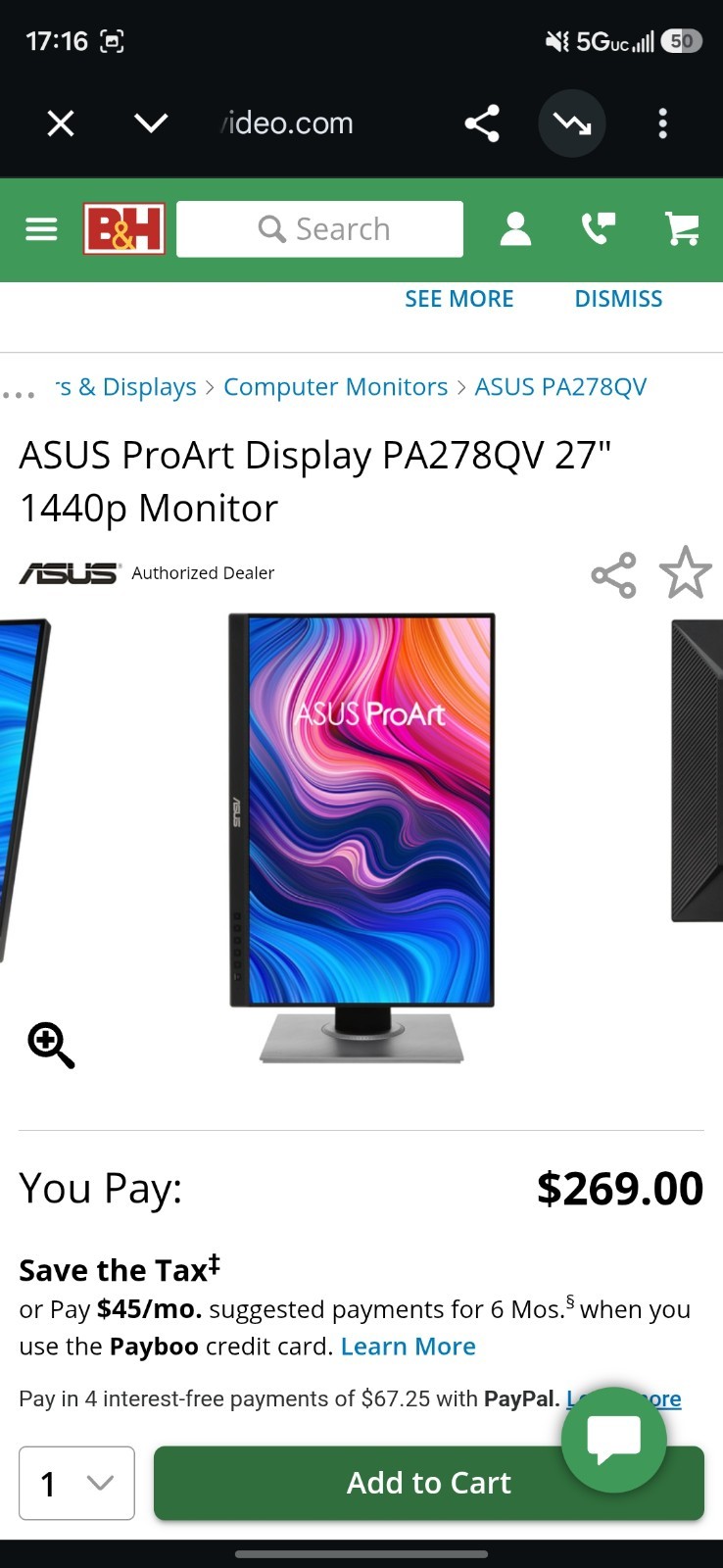 ASUS ProArt Display PA278QV 27″ 1440p Monitor