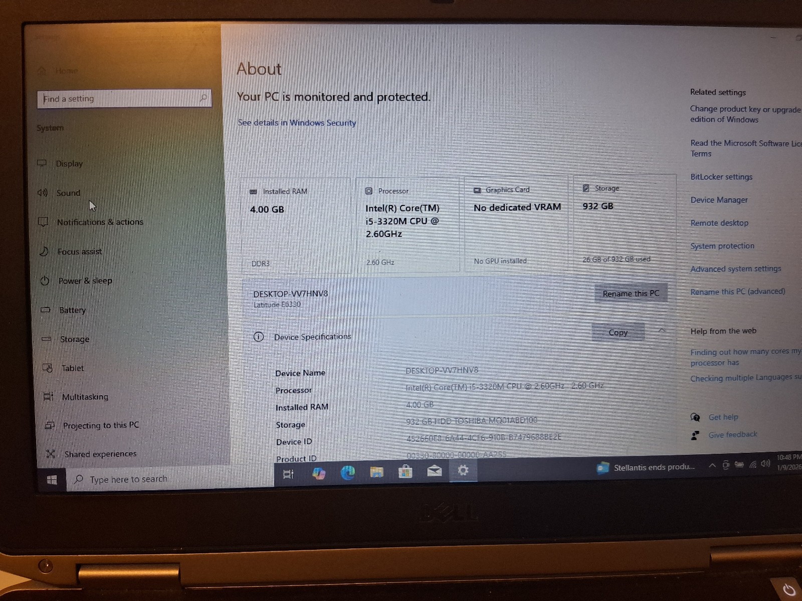 Dell Latitude E6330 13.3″ Intel i5-3320M 4GB RAM 320GB Good Screen & Motherboard