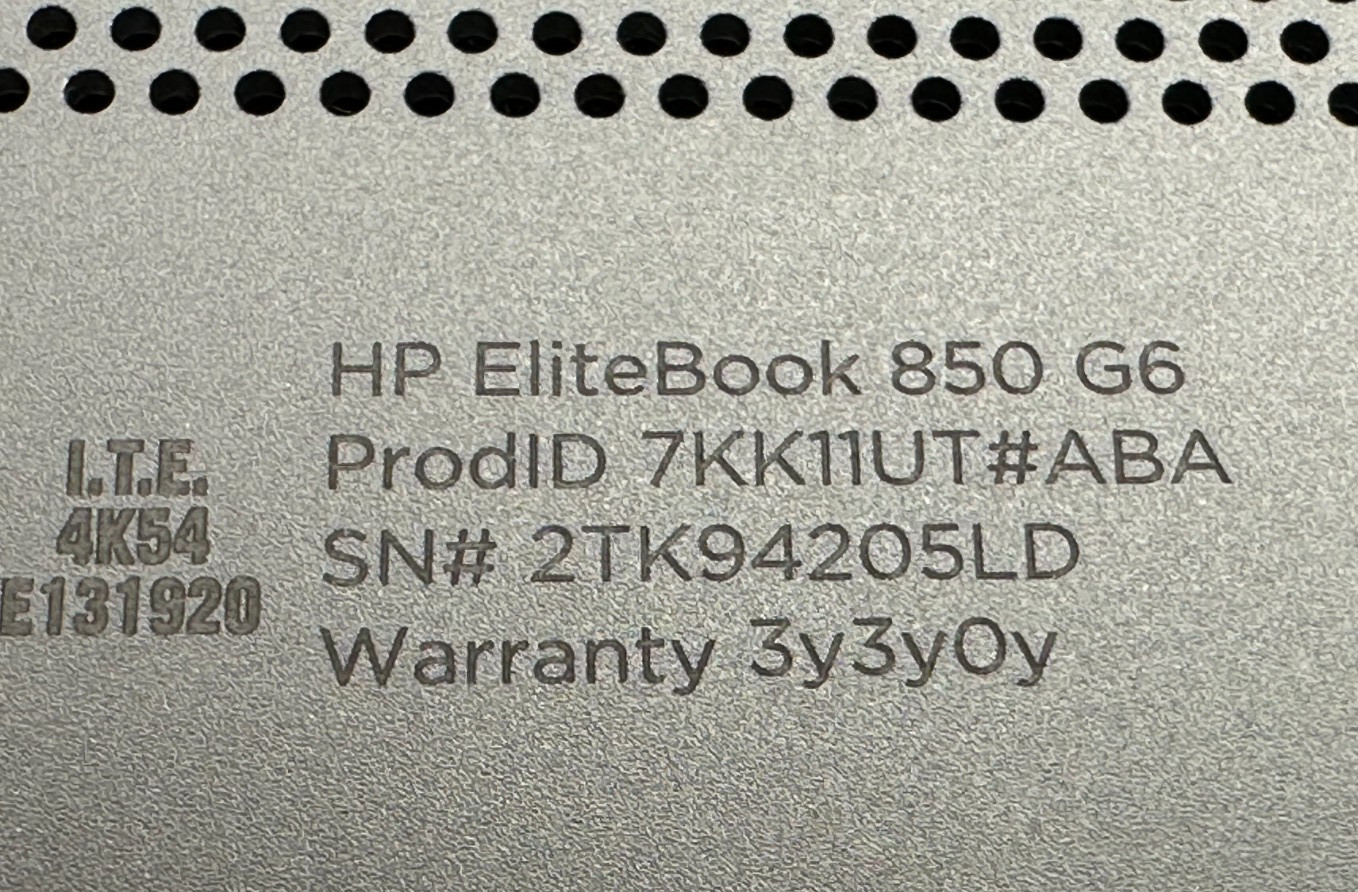 HP ELITEBOOK 850 G6 LAPTOP CORE i7-8565U @ 1.80Ghz 16GB RAM 238GB SSD (lp523)