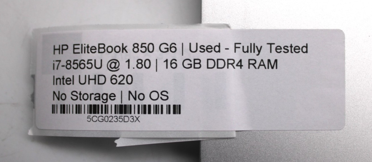 HP EliteBook 850 G6-i7-8565U@1.8GHz-16GB DDR4-NO STORAGE OR OS *USED/TESTED*