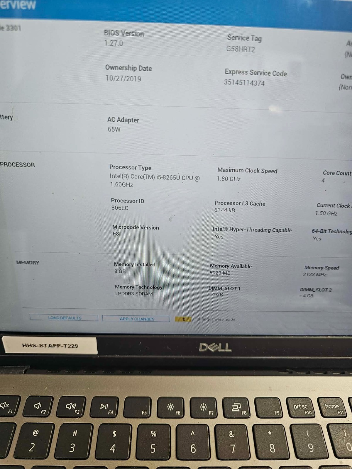 Dell Latitude 3301 P114G 1.60GHz Intel i5-8265U 8GB RAM NO DRIVE Batt Bad Hinges