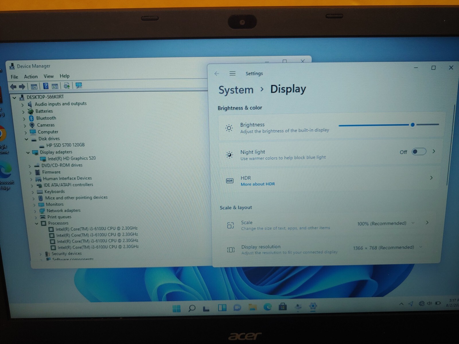 ACER TravelMate Laptop intel Core i3-6100U 2.3GHZ 8GB RAM 120GB SSD BT DVD Win11